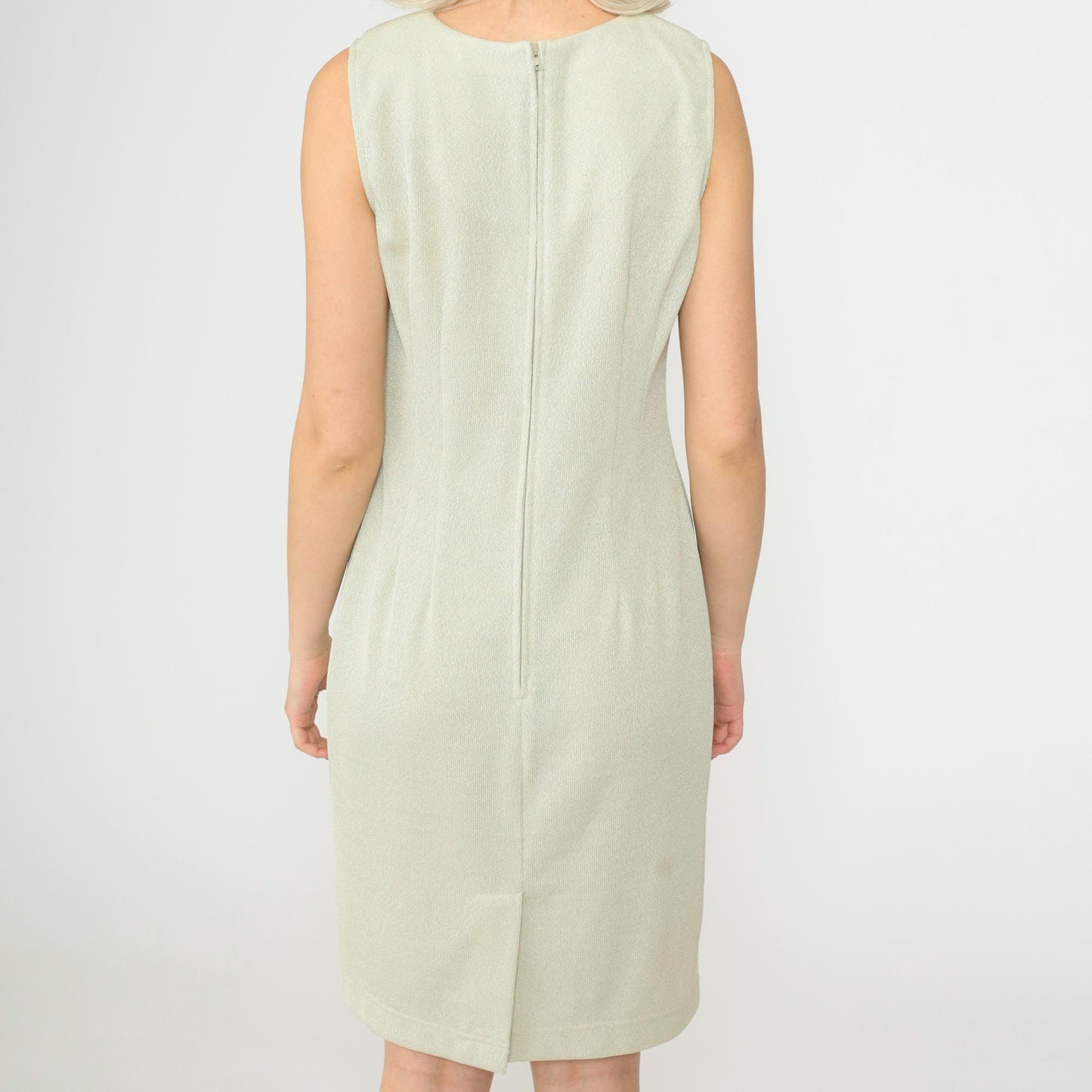 90s R&M Richards Petite Sleeveless Sheath Dress Light Sage Knee-Length Small