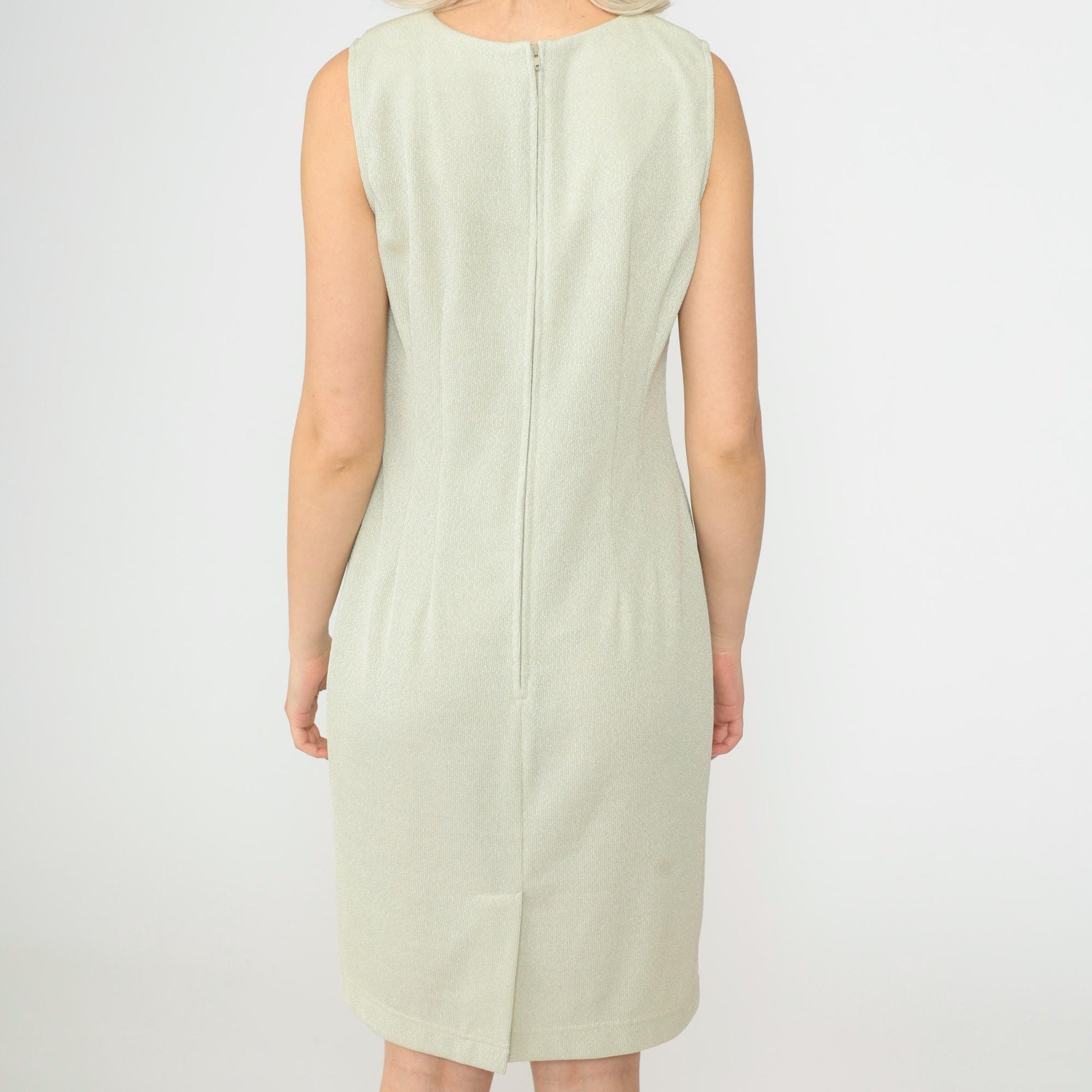 90s R&M Richards Petite Sleeveless Sheath Dress Light Sage Knee-Length Small