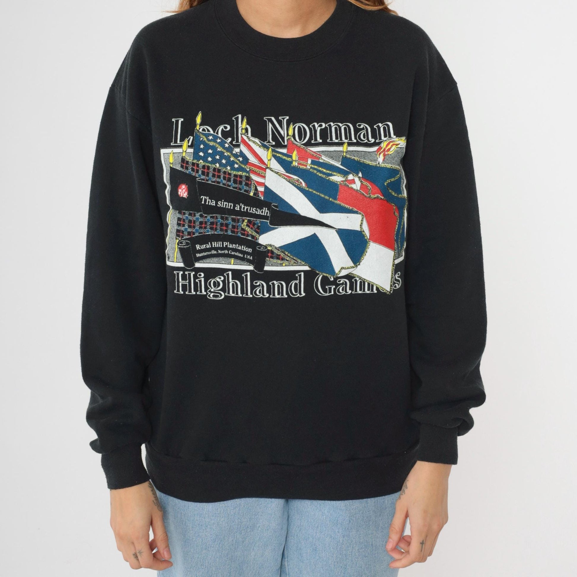 90s Loch Norman Highland Games Sweatshirt North Carolina Black Crewneck Medium