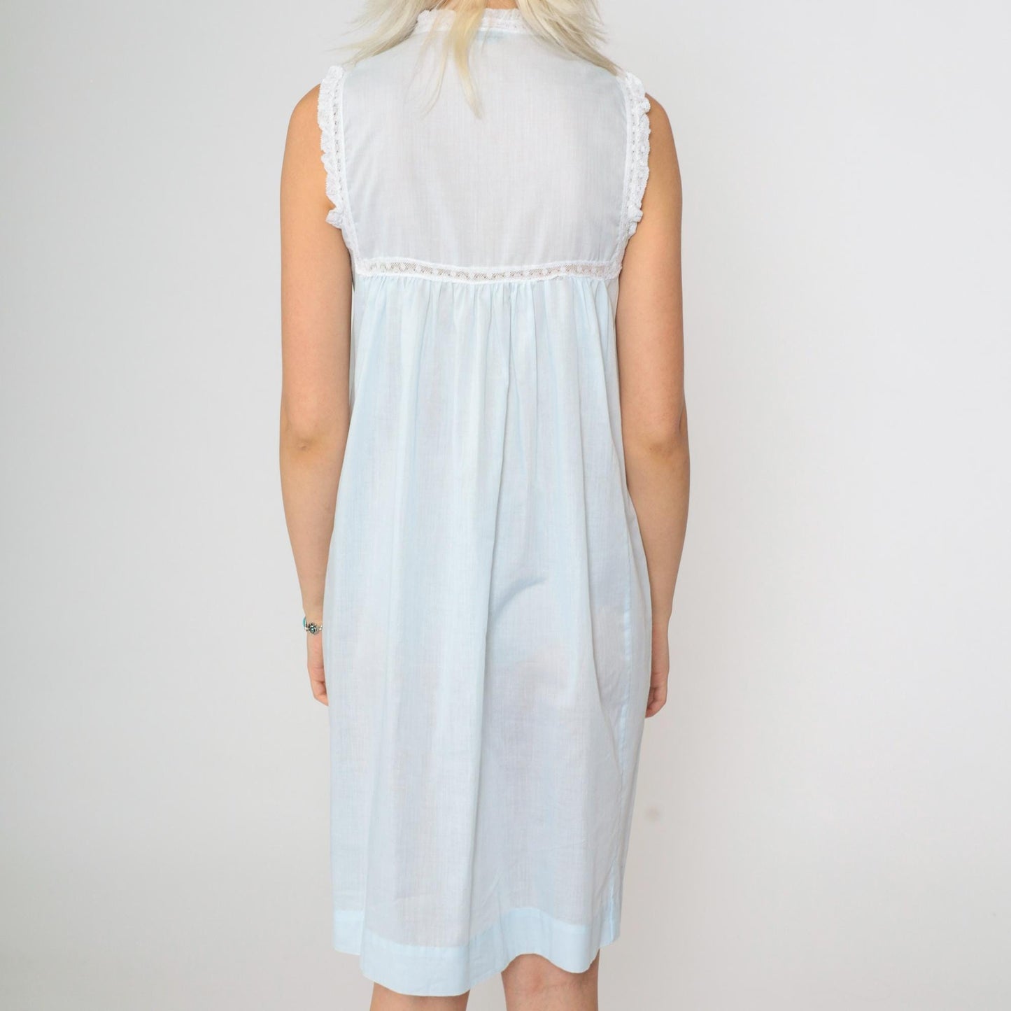 80s Christian Dior Baby Blue Floral Embroidered Nightgown Mini Sleeveless Small