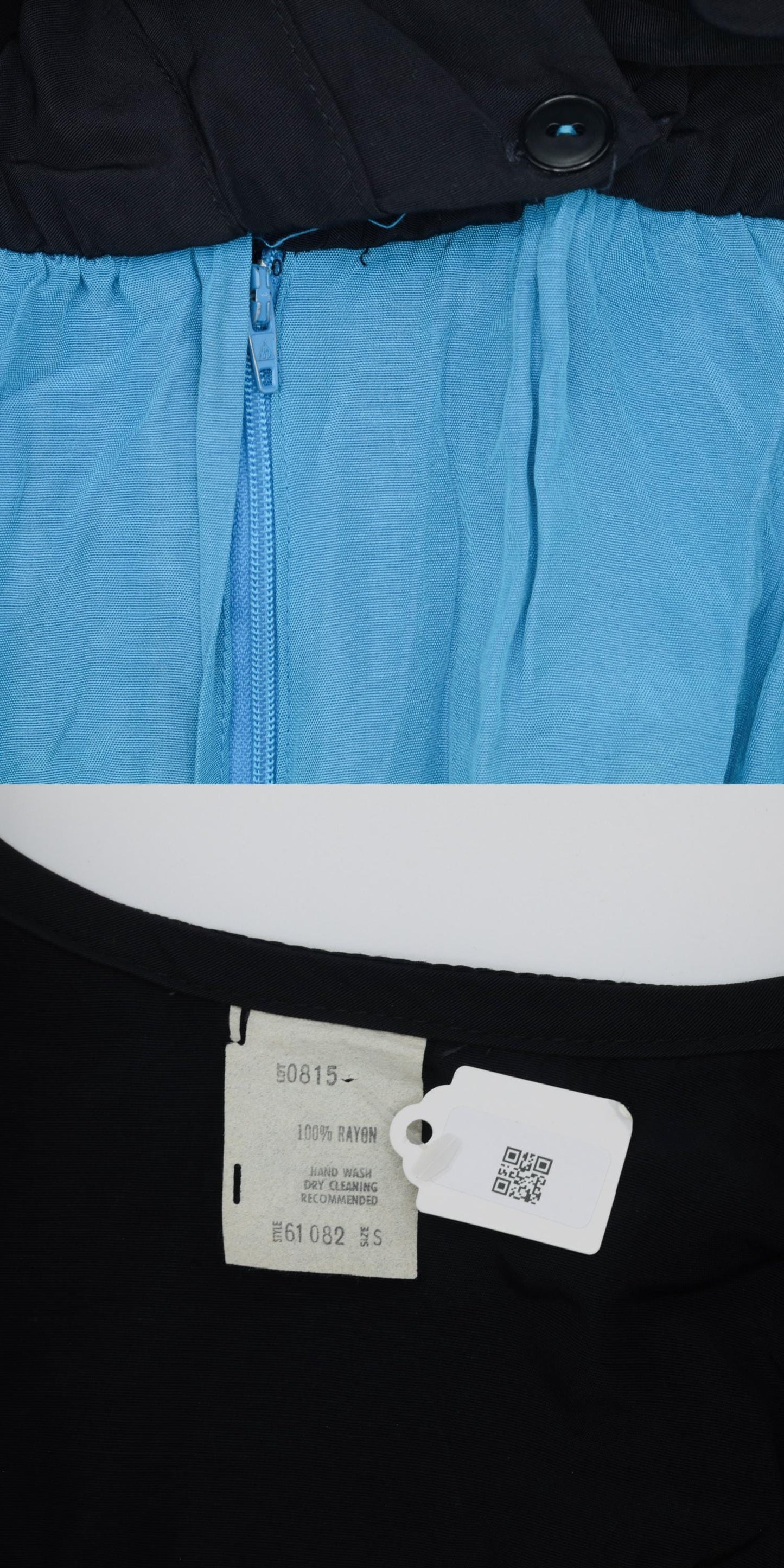 80s Colour Block Jumpsuit Black Blue Wrap V-Neck Tapered Small S