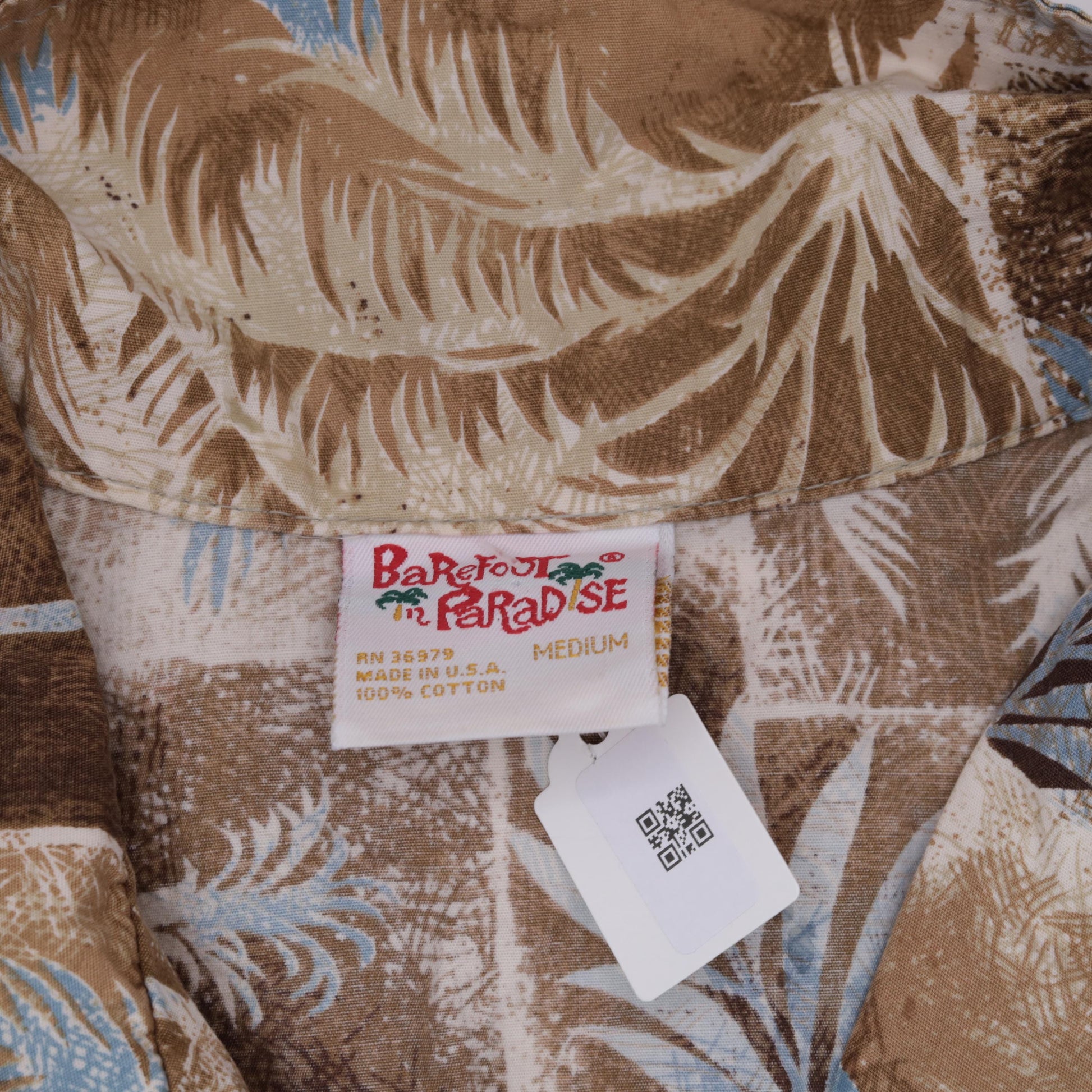 90s Hawaiian Shirt Brown Palm Tree Print Cotton Button Up Medium