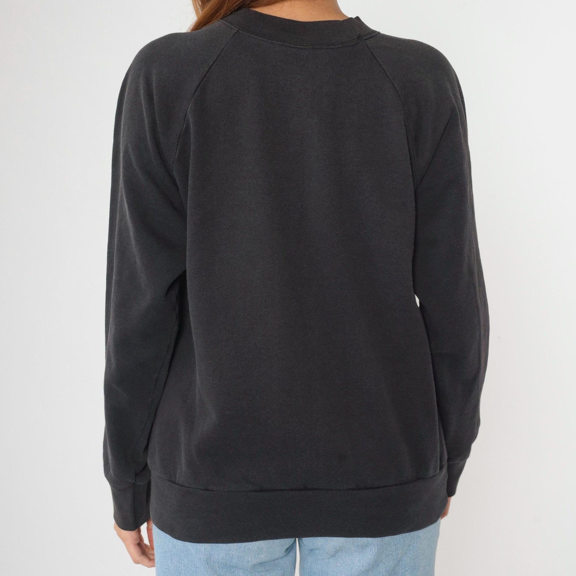 90s Flamingo Sweatshirt Black Glitter Graphic Raglan Crewneck Large