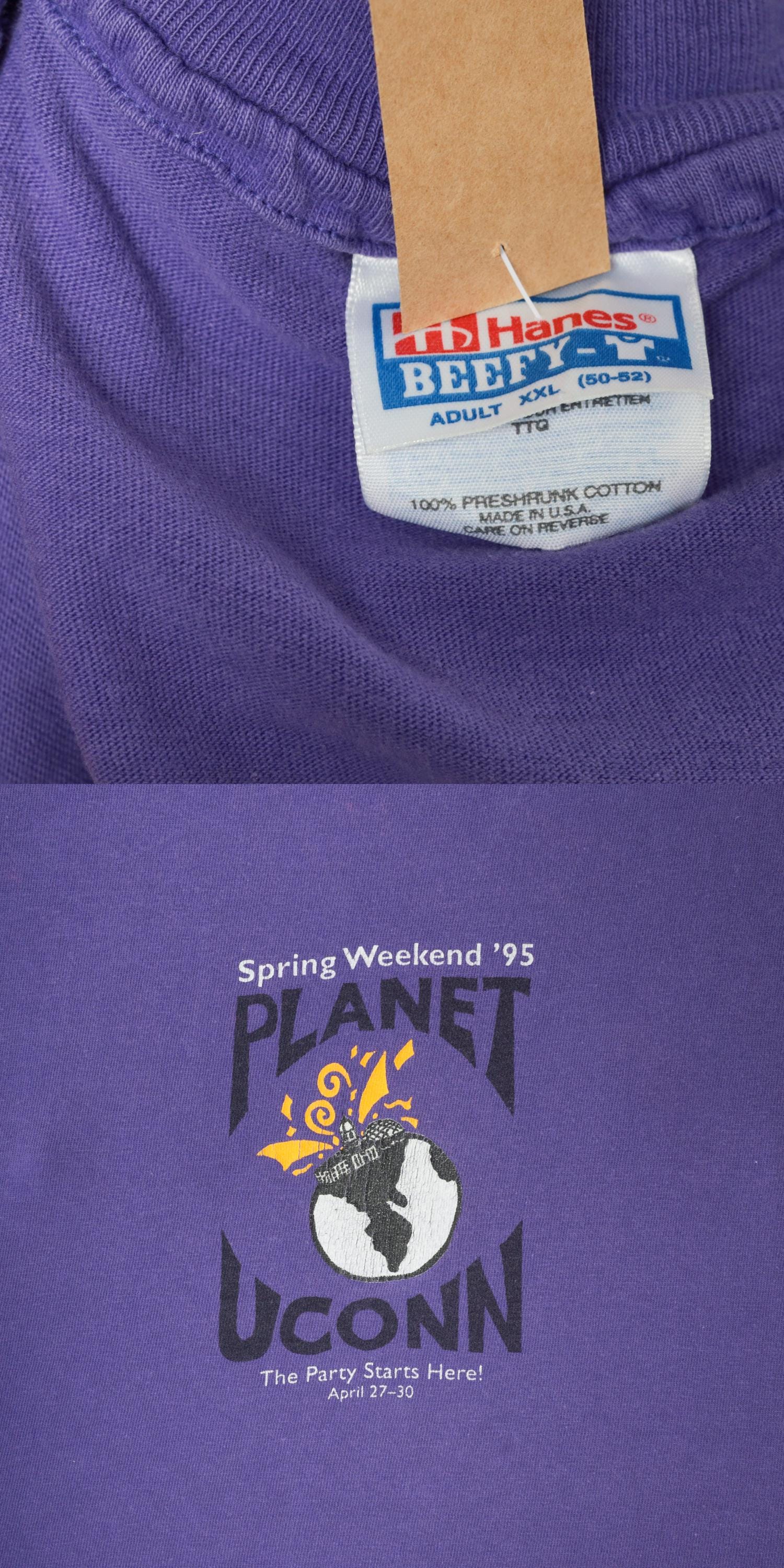 1995 UConn Spring Weekend Planet Graphic T-Shirt Purple Cotton XXL