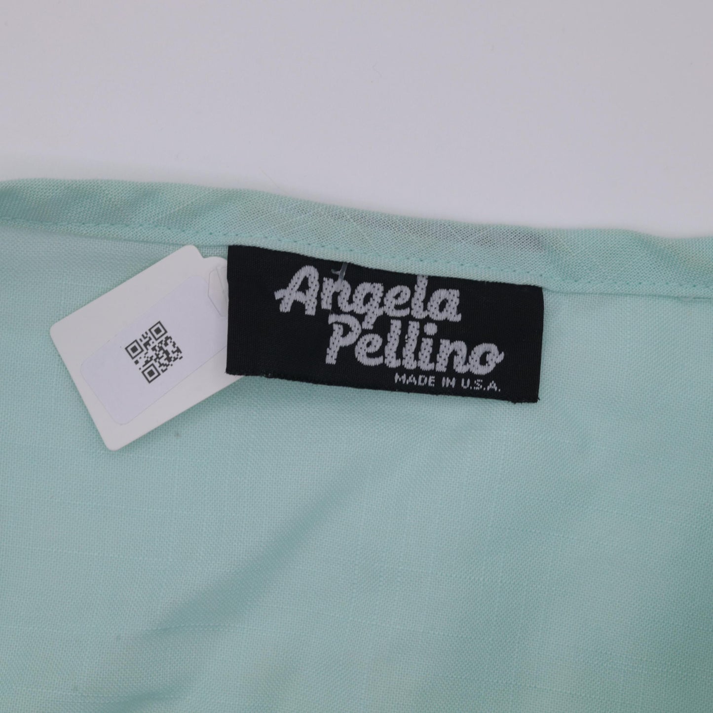 80s Angela Pellina Aqua Cap Sleeve Blouse Pleated Chest Medium