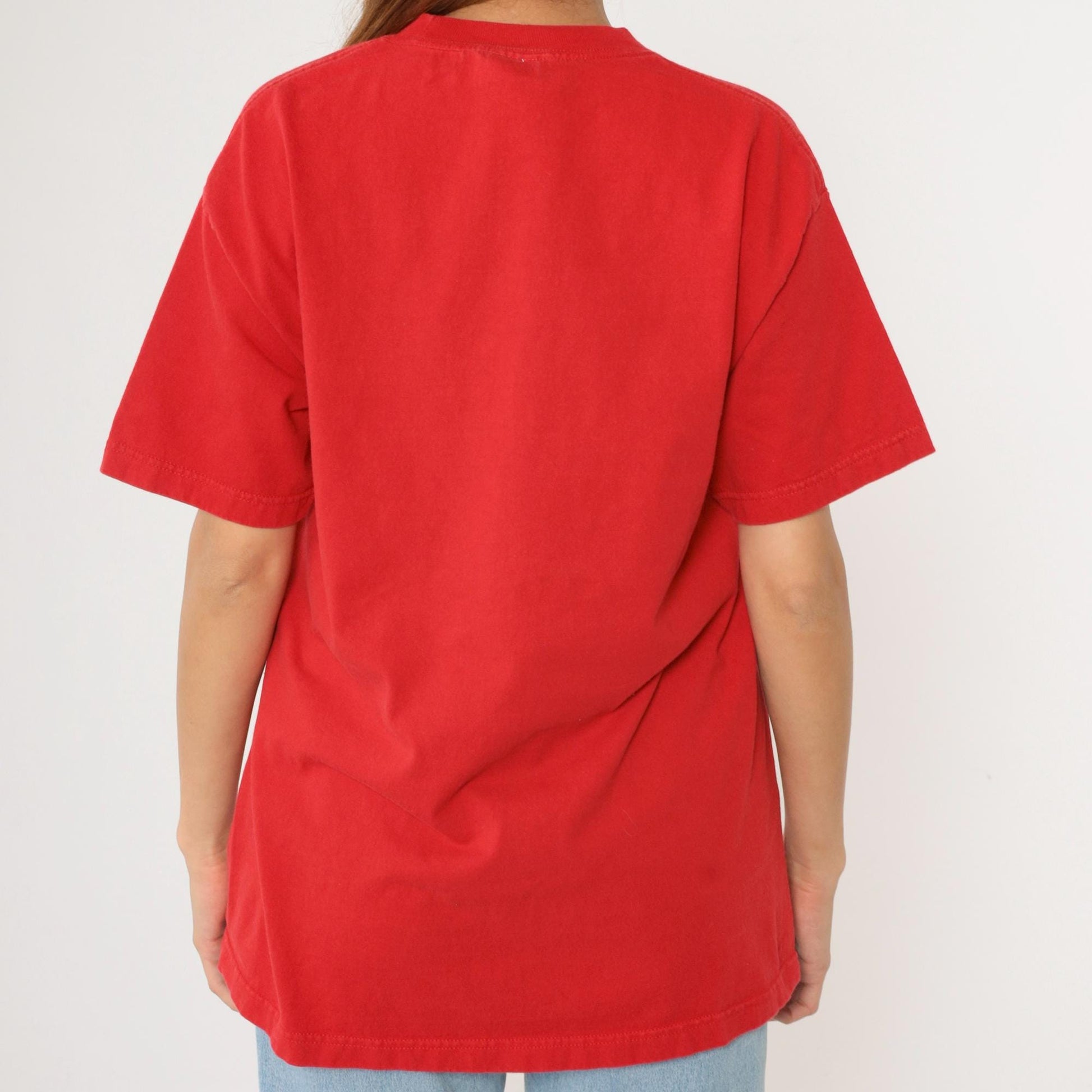 Y2K Arizona Cactus Embroidered T-Shirt Red Cotton Graphic Tee Large