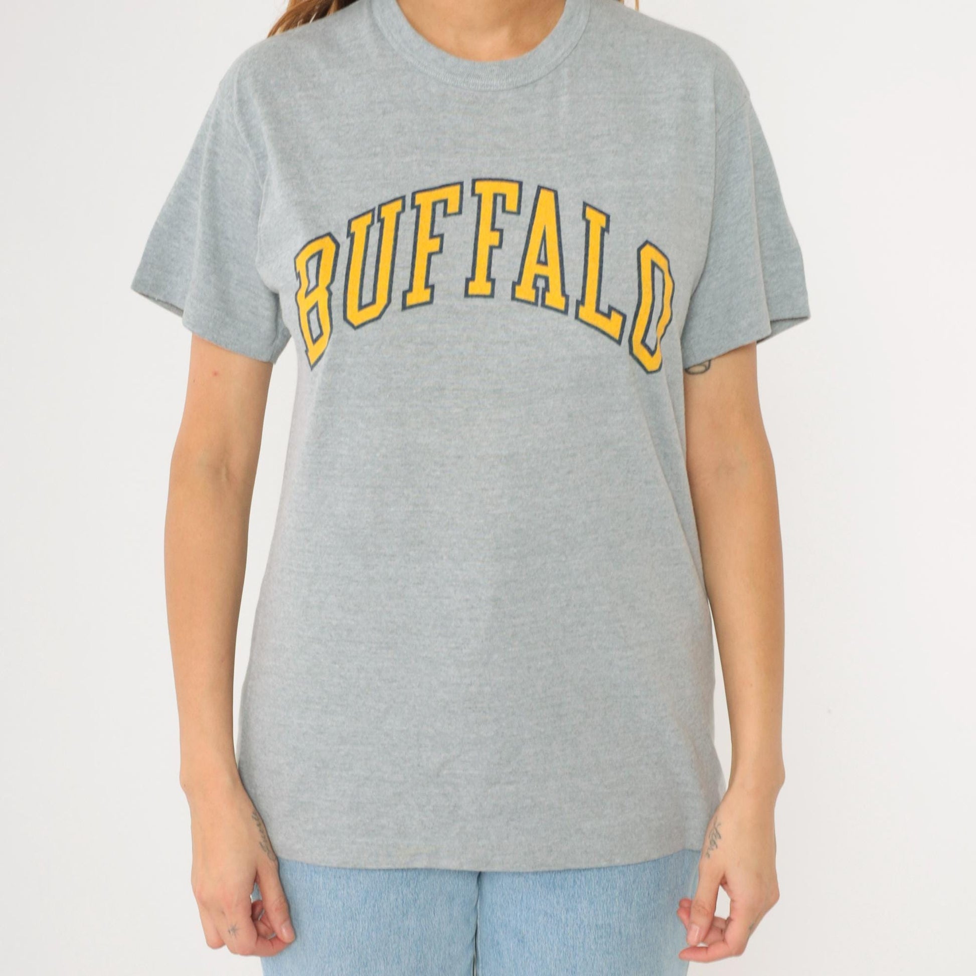 90s Buffalo New York Graphic T-Shirt Hearse Grey Hanes Crewneck Large
