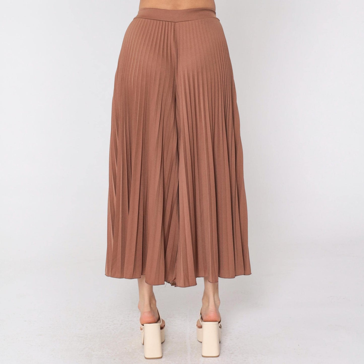 Y2K Brown Pleated Palazzo Pants High Waisted Wide Leg Small Medium
