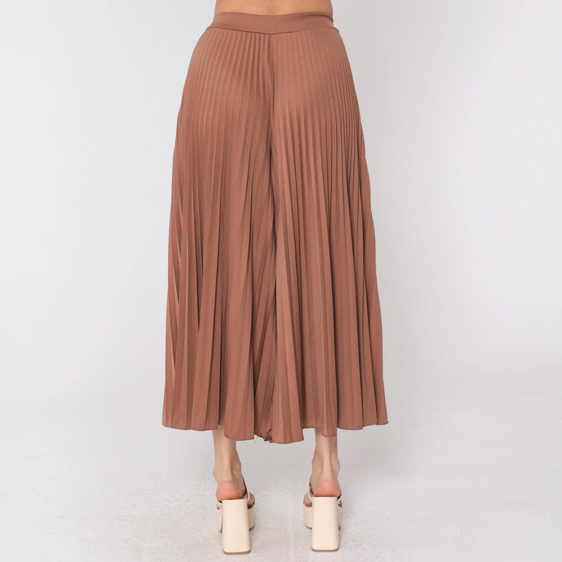 Y2K Brown Pleated Palazzo Pants High Waisted Wide Leg Small Medium