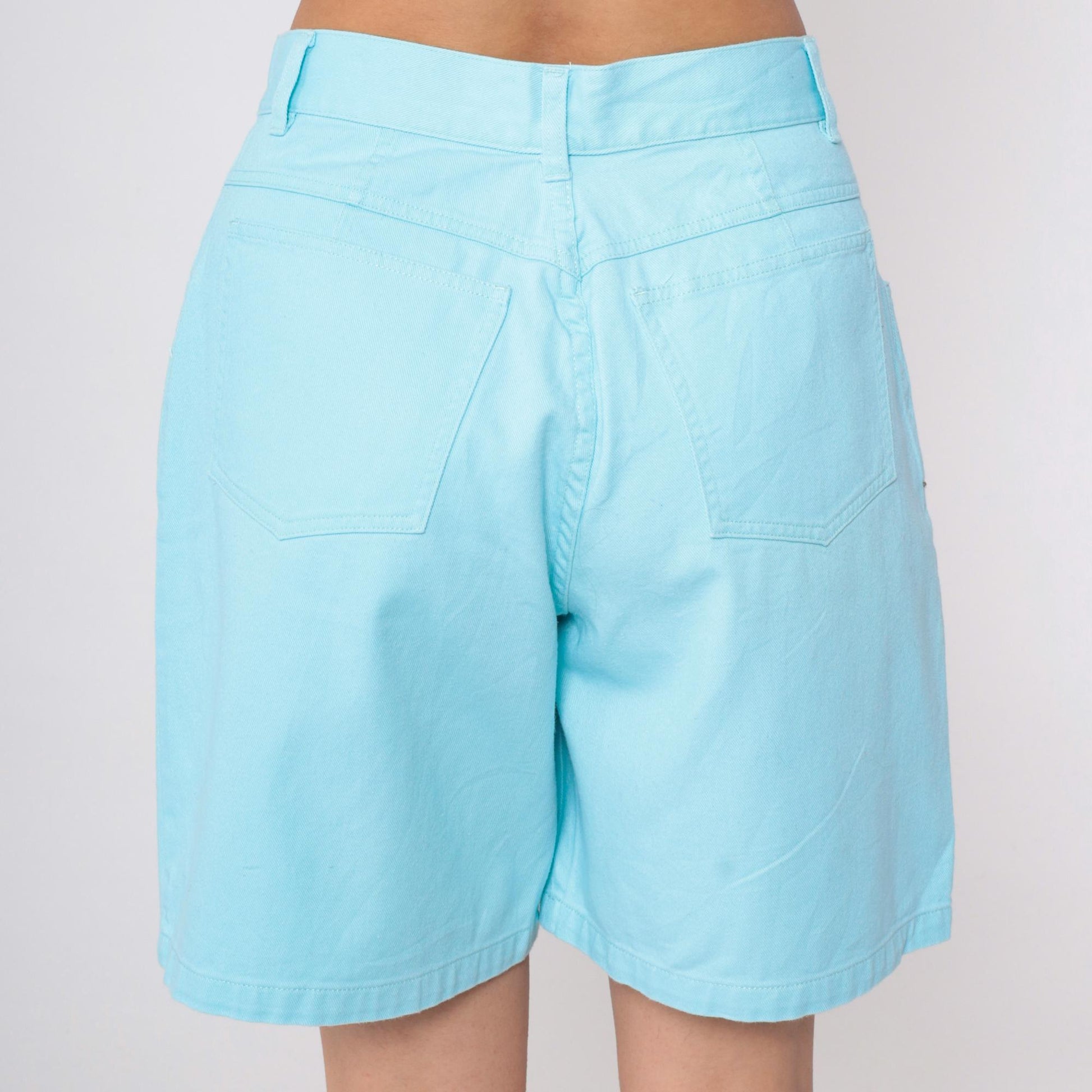 90s Denim & Co High-Waisted Jean Shorts Bright Blue Pleated Large