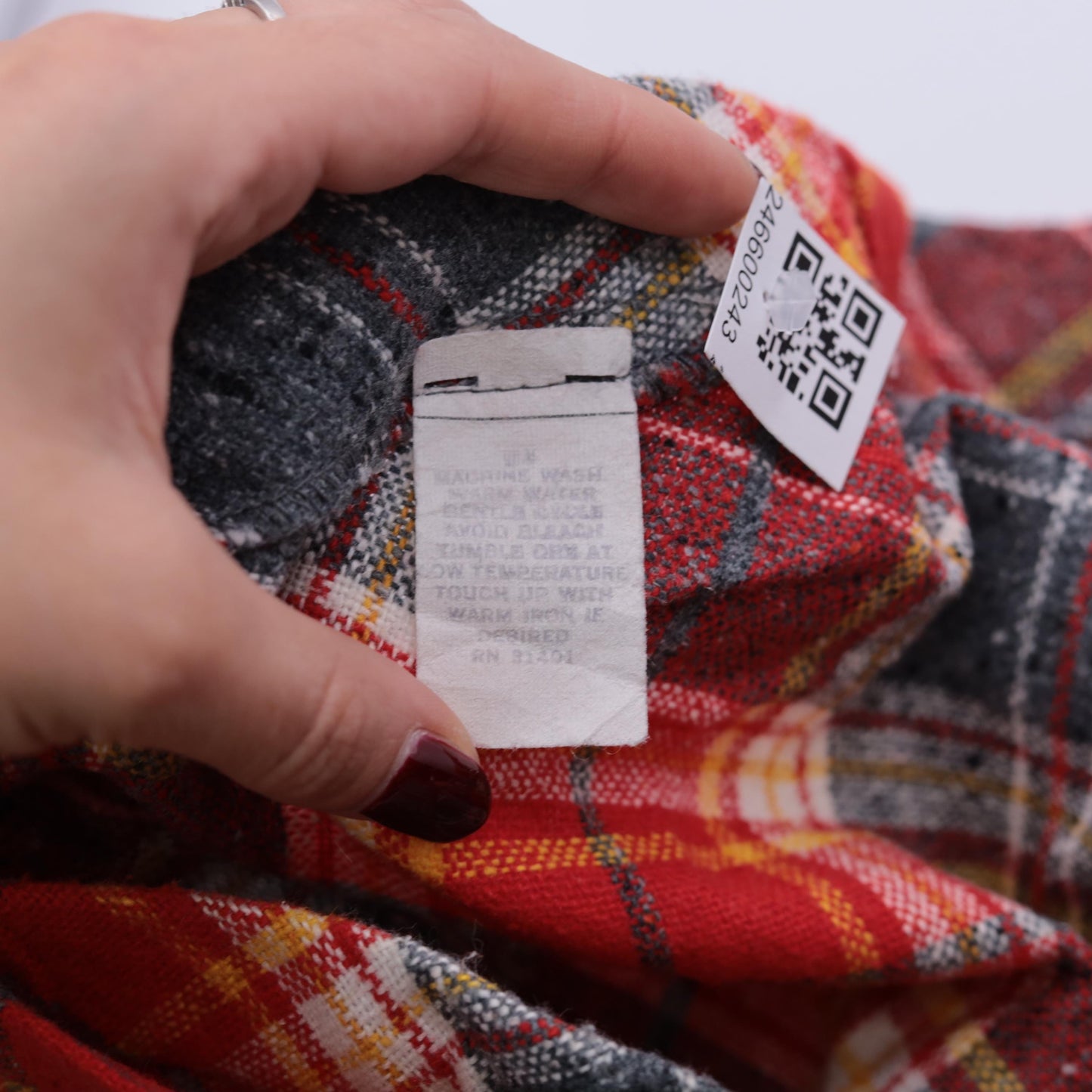 70s Plaid Wool Maxi Skirt High Waist A-Line Red Grey Tartan Medium Large