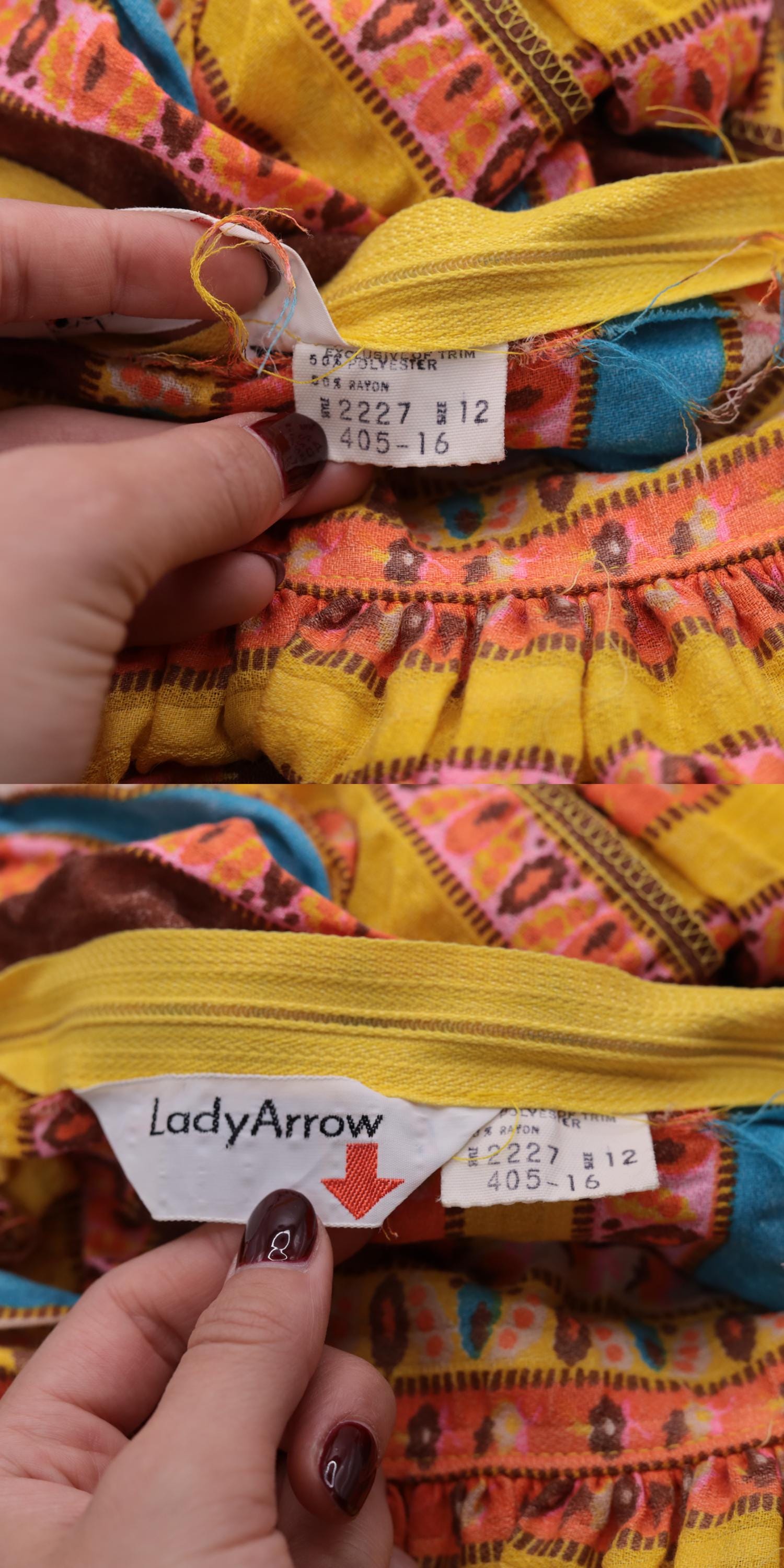 70s Lady Arrow Striped Maxi Skirt High Waist Floral Abstract Print Medium
