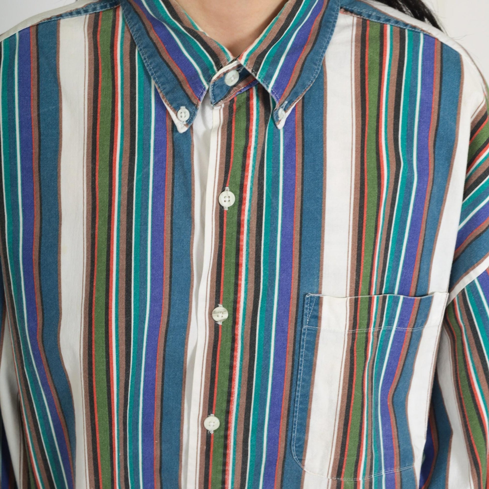 90s Bon Homme Multicolor Striped Cotton Button-Up Shirt Long Sleeve Extra Large XL