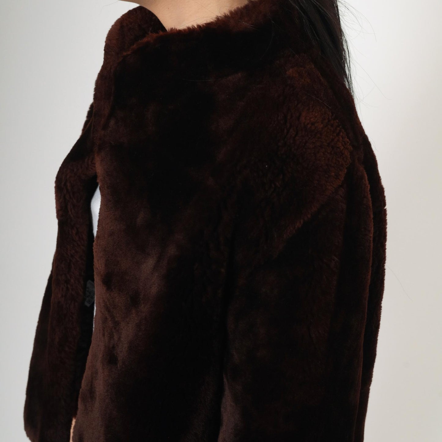 70s Brown Fur Jacket Cape Silhouette Bell Sleeve Open Front Small