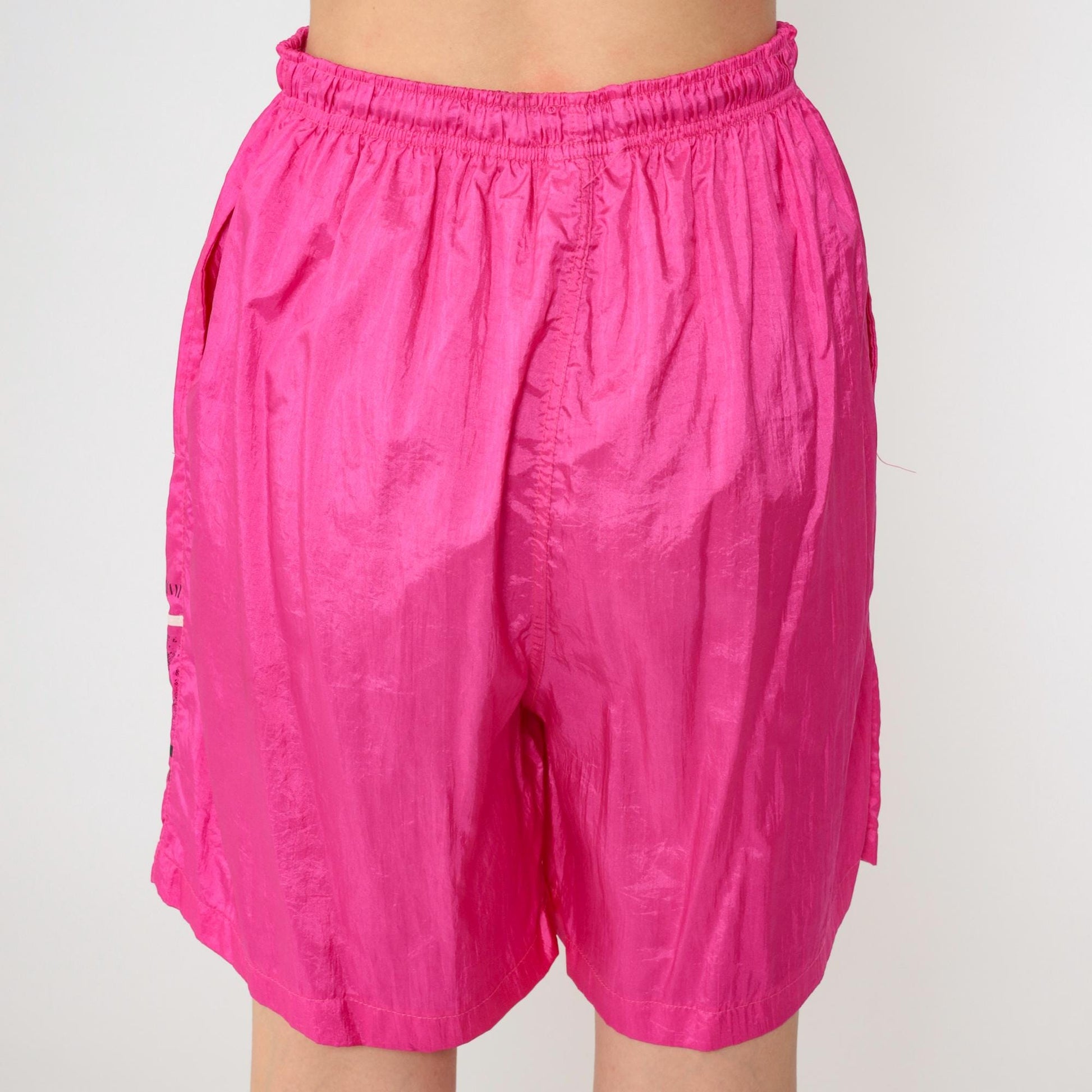 90s Hot Pink Nylon Athletic Shorts Drawstring Unlined Medium M