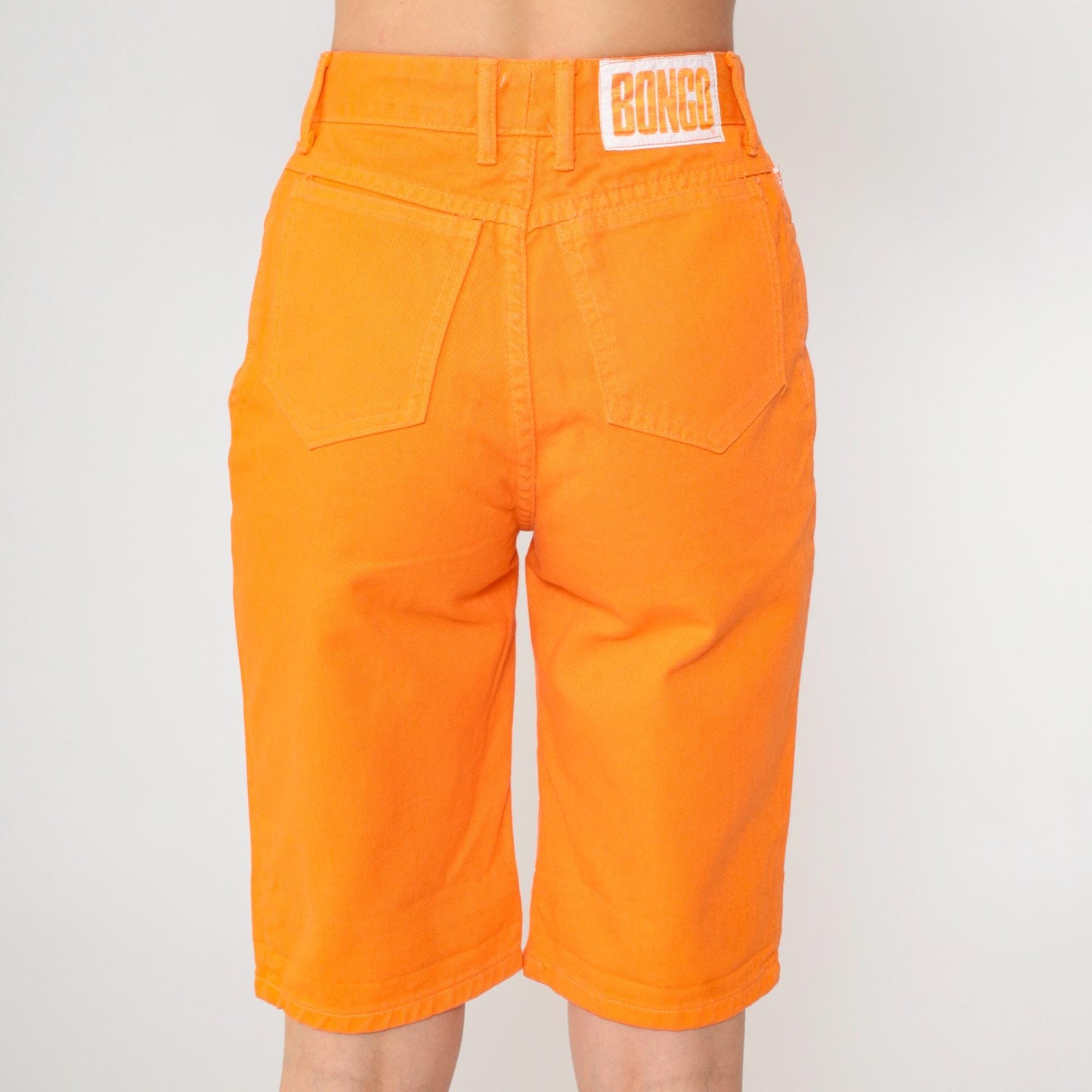90s Bongo Denim Bermuda Shorts Bright Orange High Waist Extra Small