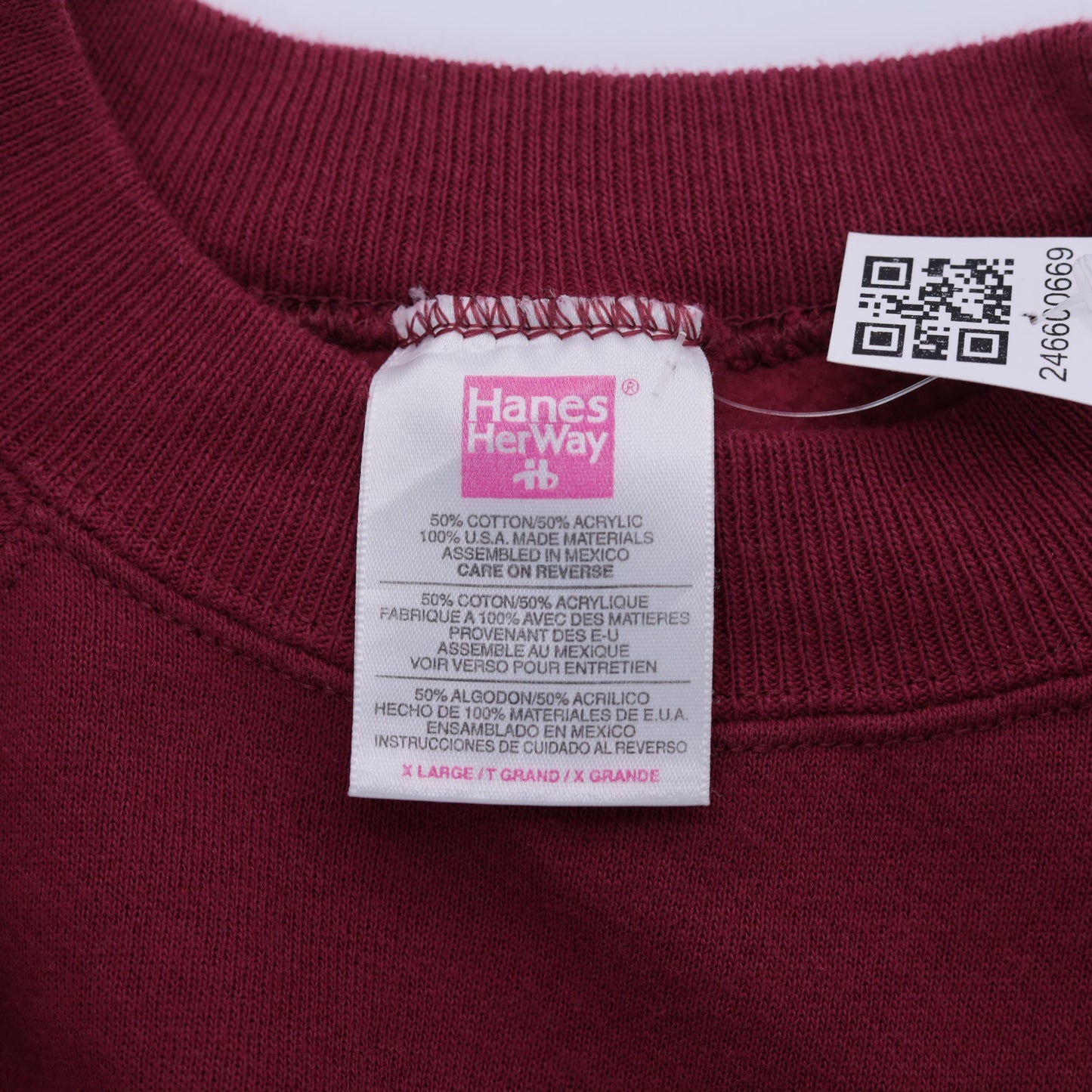 90s Hanes Her Way Burgundy Crewneck Sweatshirt Raglan Sleeve Extra Large XL