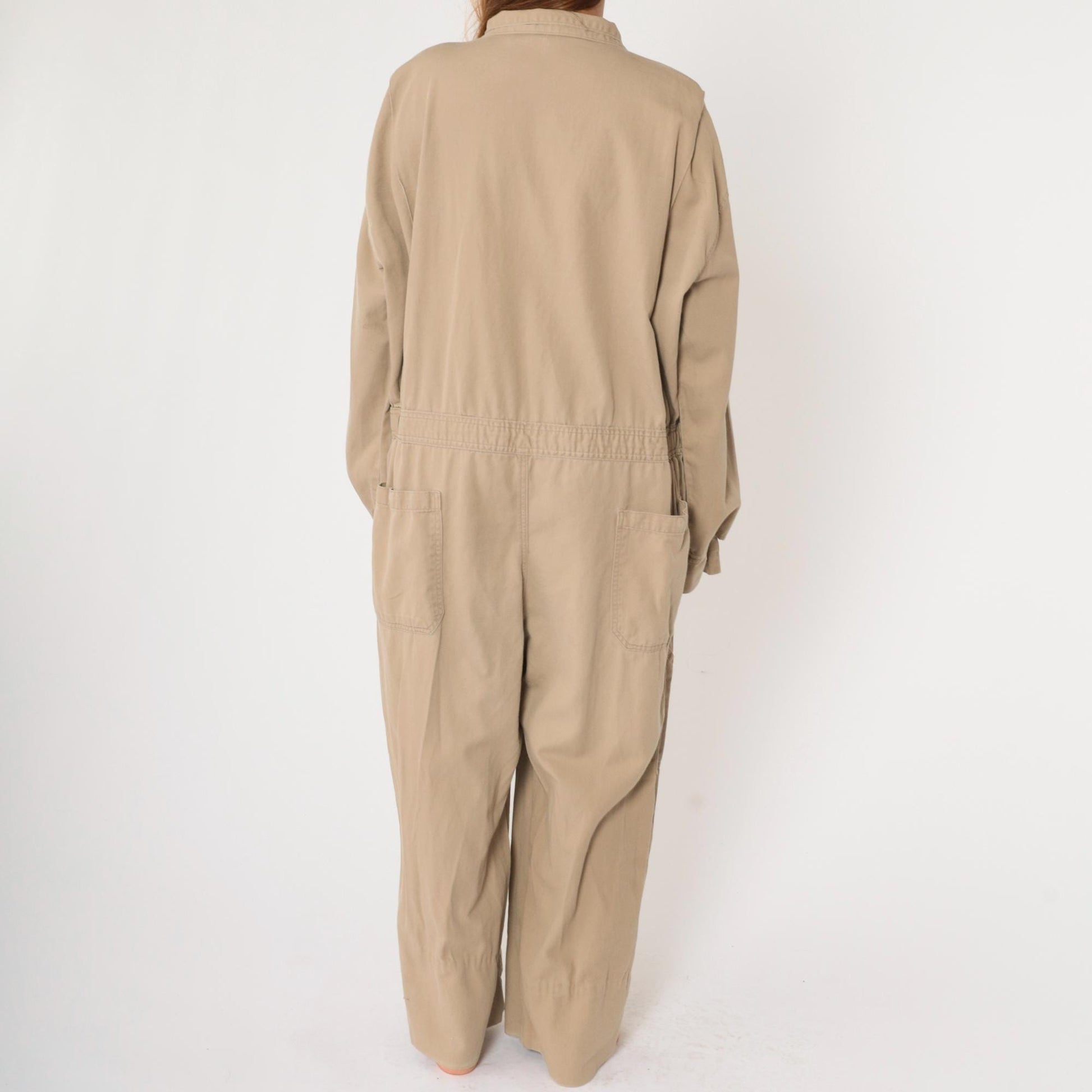 Y2K Tan Flame Resistant Coveralls Louis Patch Flight Suit Men's 48 Regular