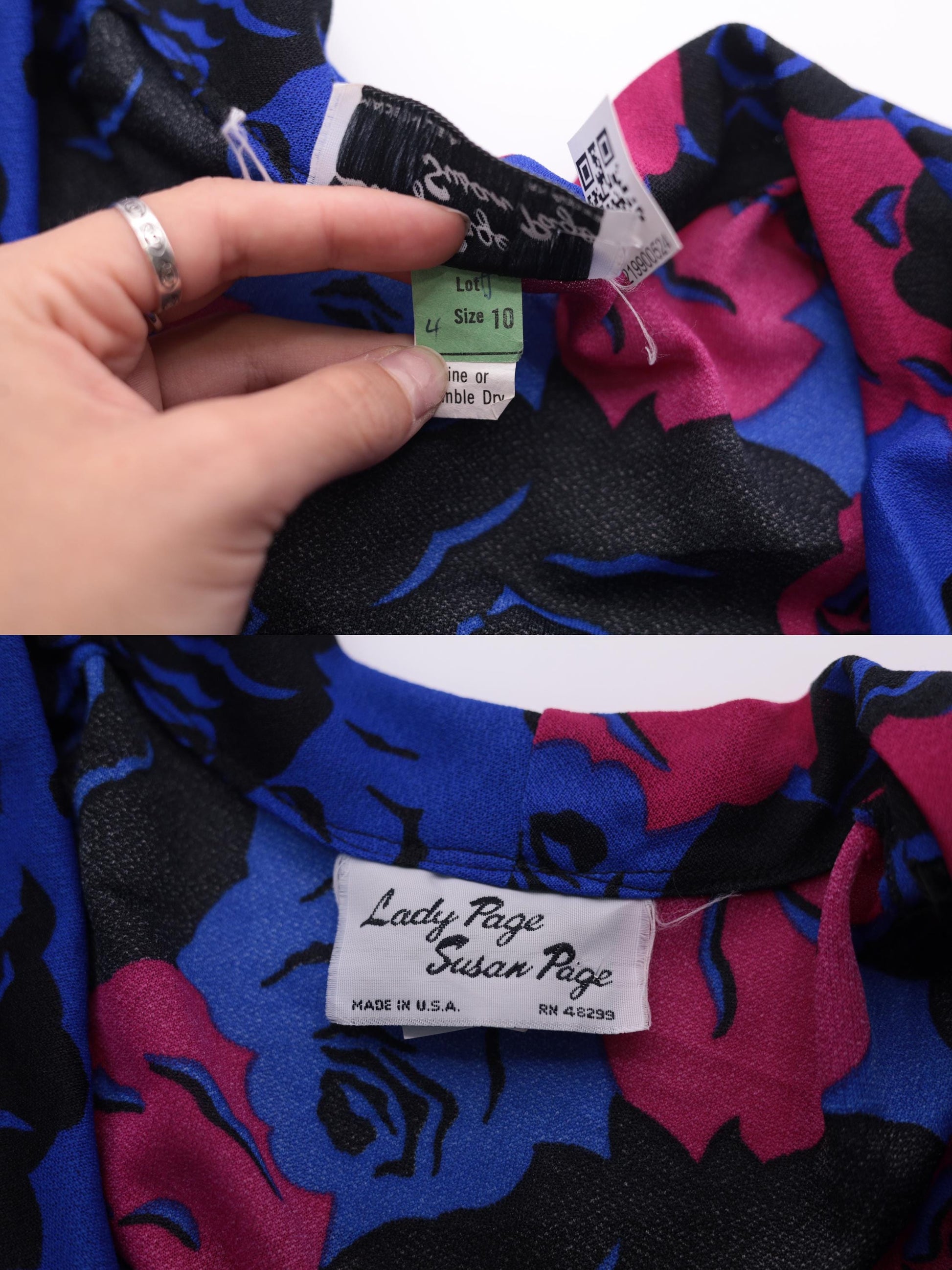 80s Floral Wrap Dress Midi Long Sleeve High Waist Blue Pink Rose Print Medium
