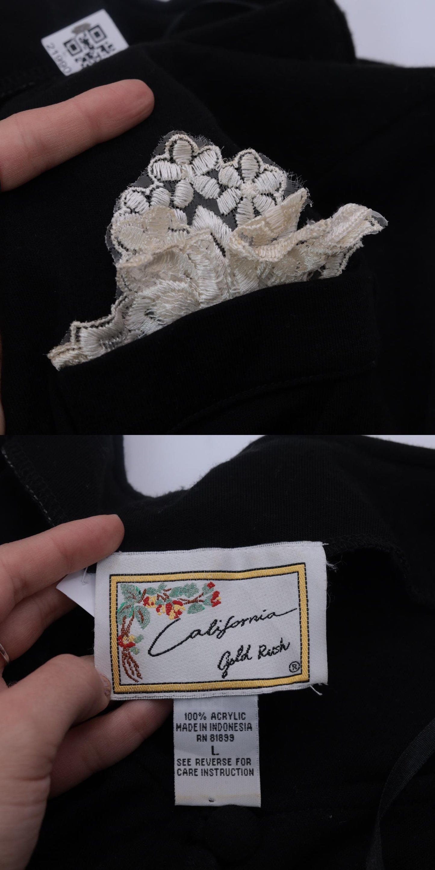 90s Black Shift Dress Lettuce Edge Mini Long Sleeve Lace Pocket Medium