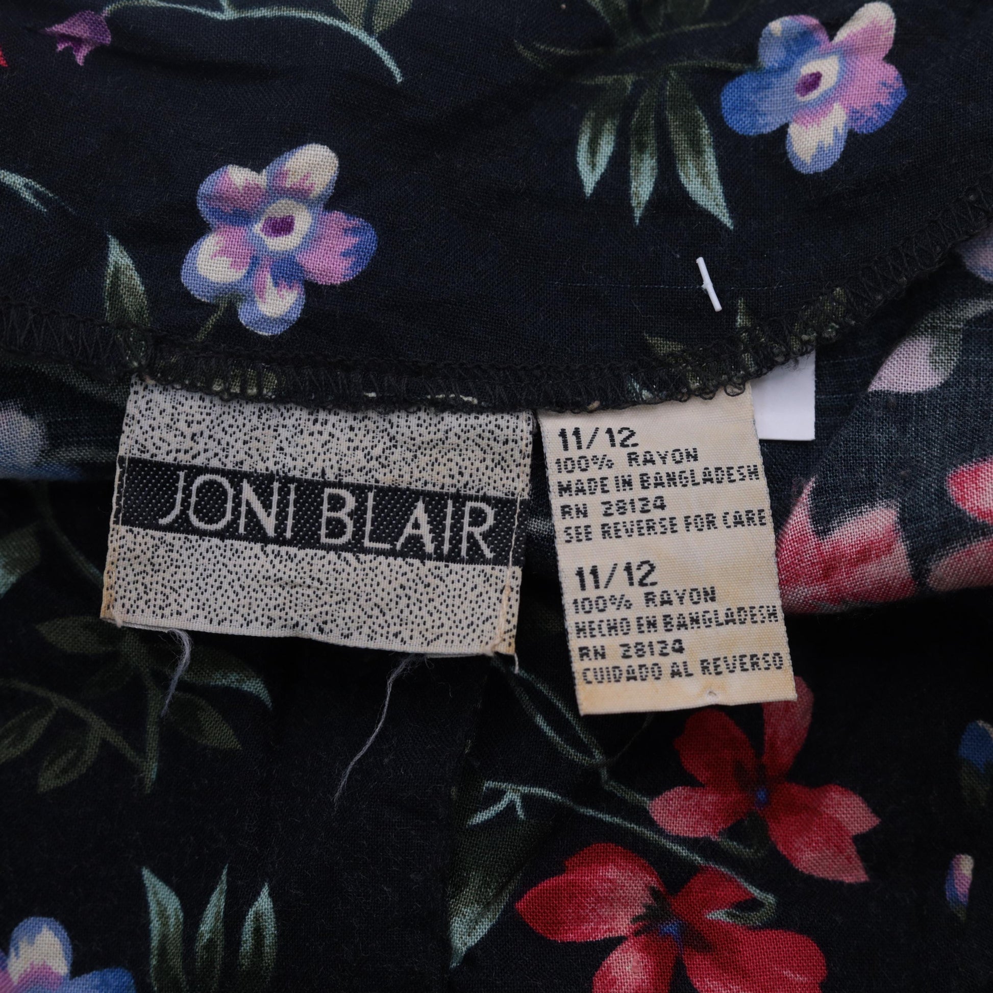90s Black Floral Rayon Romper Wide Leg Scoop Neck Button Up Medium