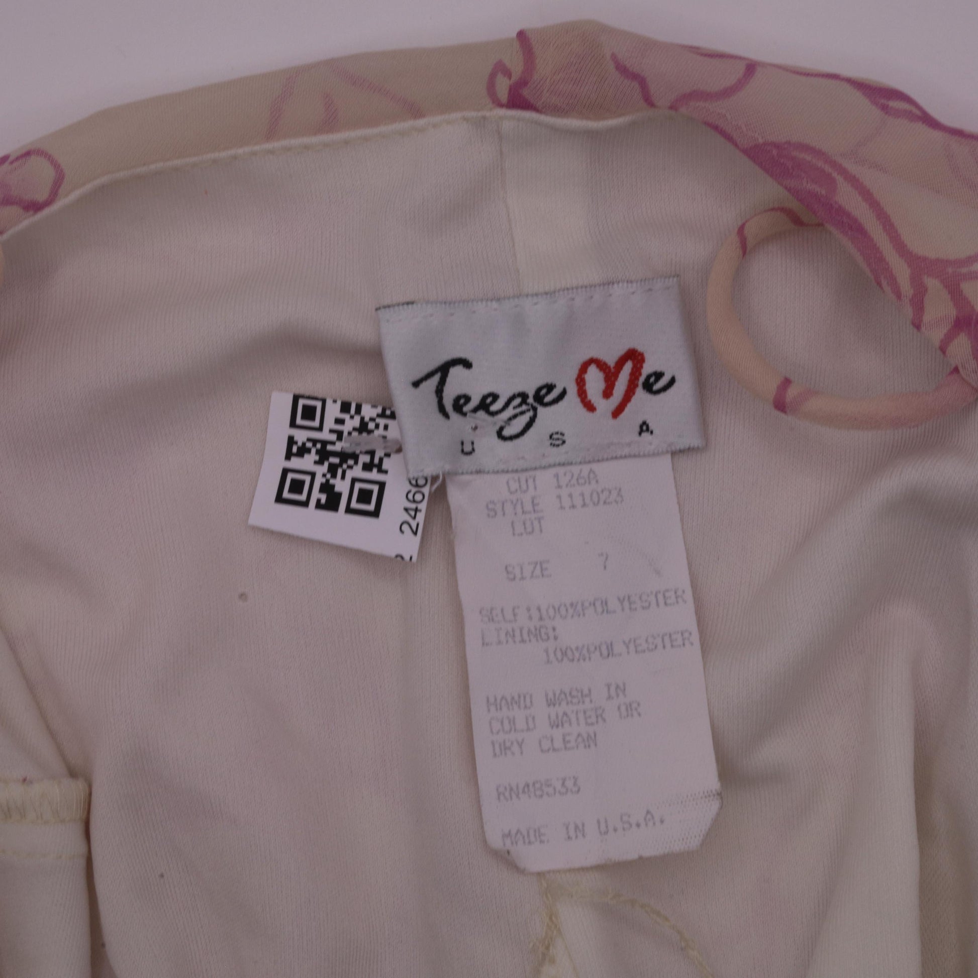 90s Y2K Cream Pink Floral Chiffon Midi Dress Surplice V Neck Spaghetti Strap Small