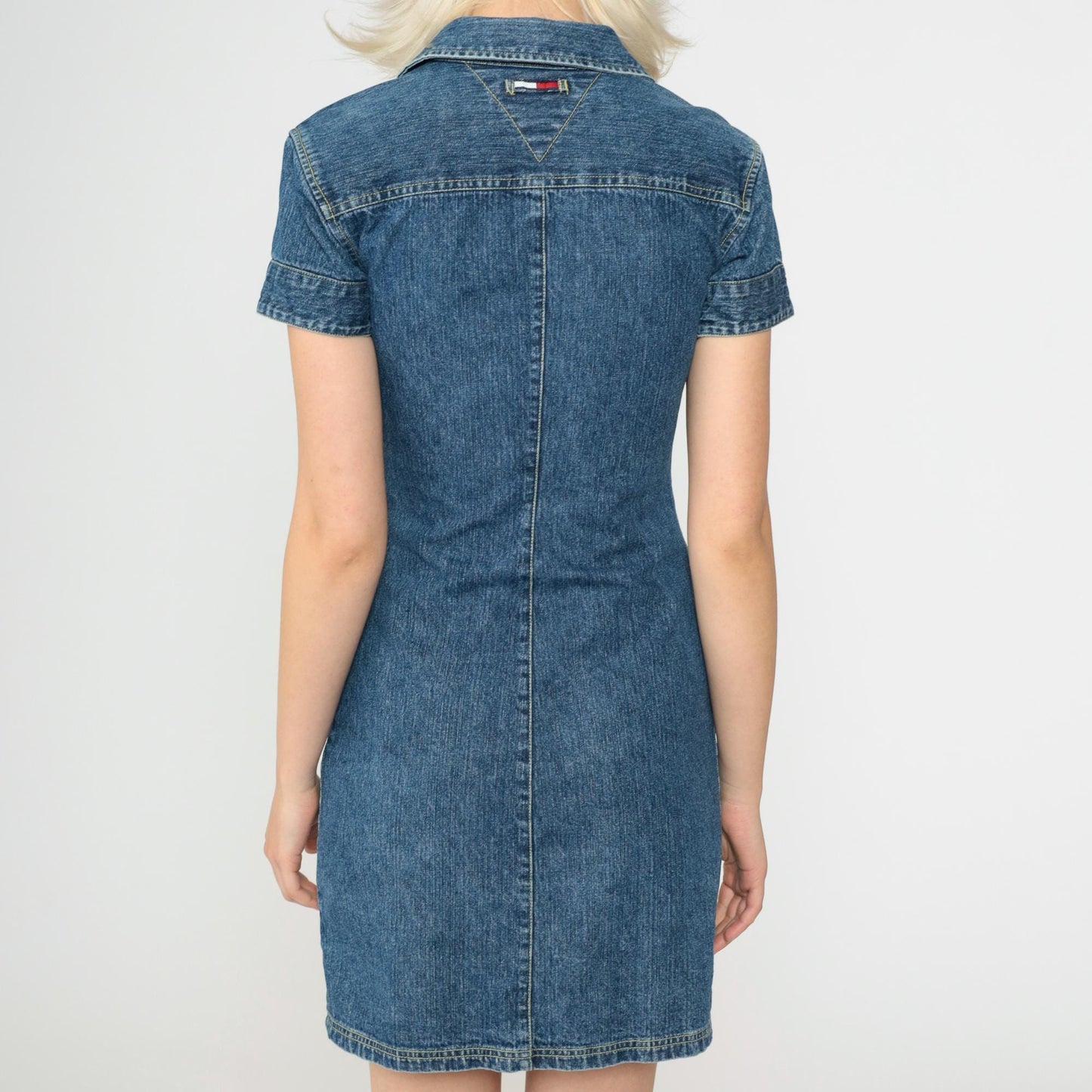 90s Tommy Hilfiger Blue Denim Mini Dress Button-Up Short Sleeve Extra Small