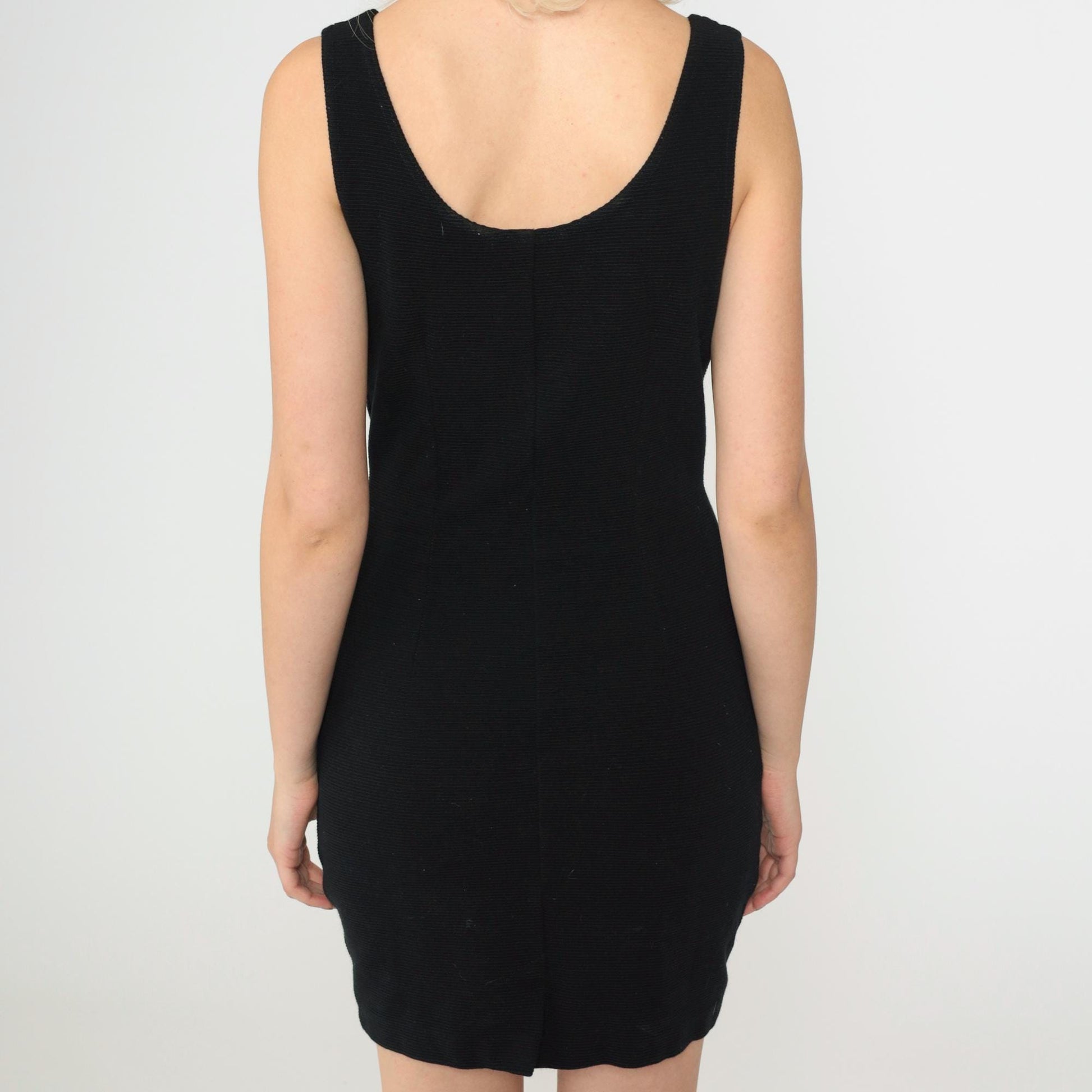 90s Rampage Black Ribbed Knit Mini Dress Scoop Neck Sleeveless Extra Small
