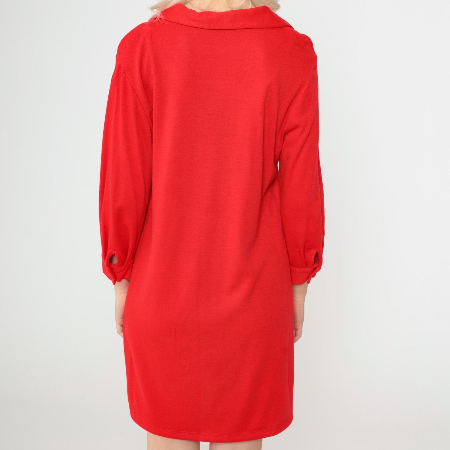 70s Red Shift Dress Embroidered Money Tree Pocket Gold Coin Rhinestone 3/4 Sleeve Mini Small