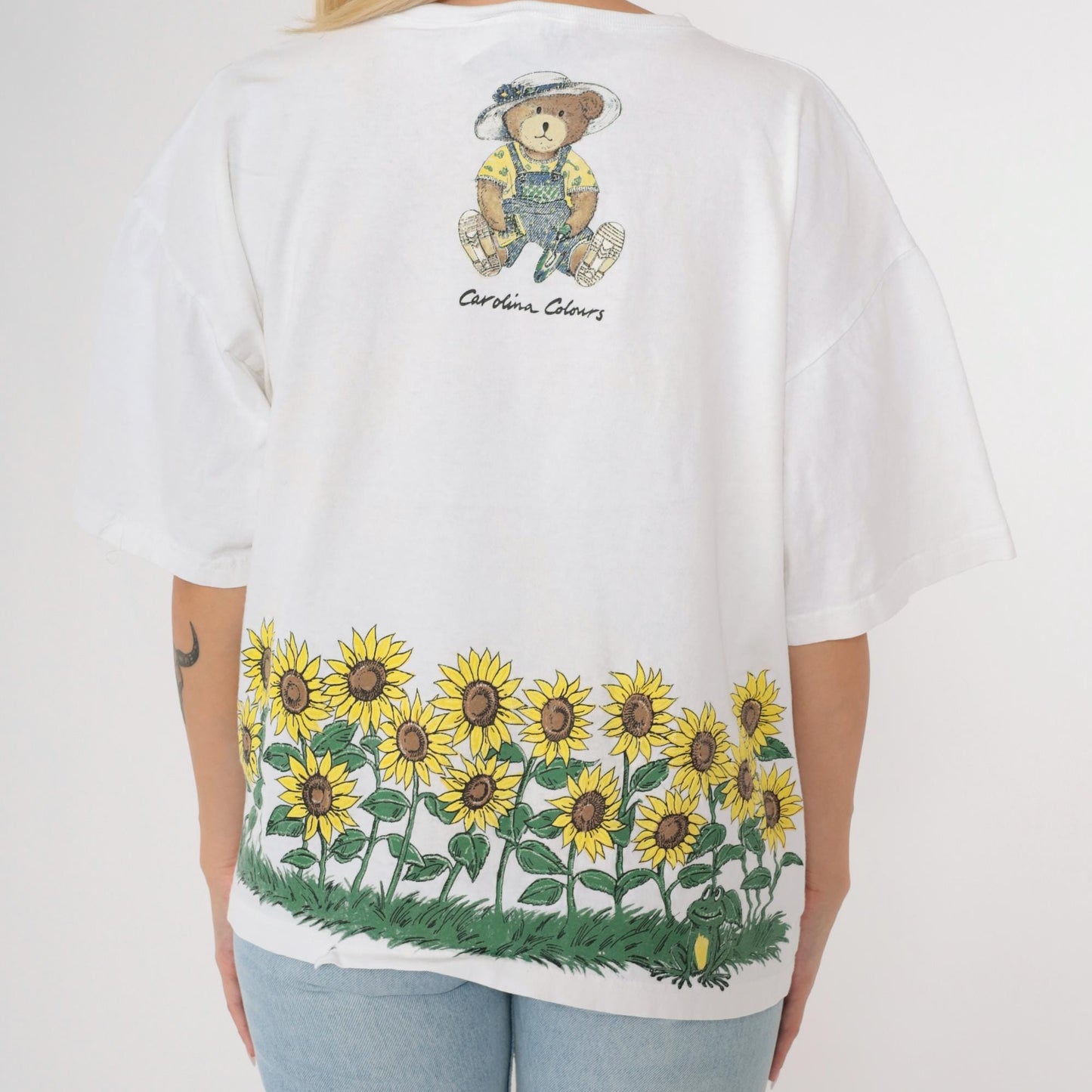 90s Carolina Colours Floral Teddy Bear T-Shirt Sunflower Butterfly Graphic Cotton Large