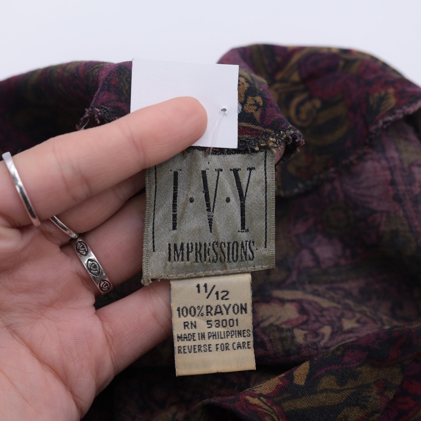 90s Ivy Impressions Floral Midi Shirtdress Purple Rayon Button Up Large