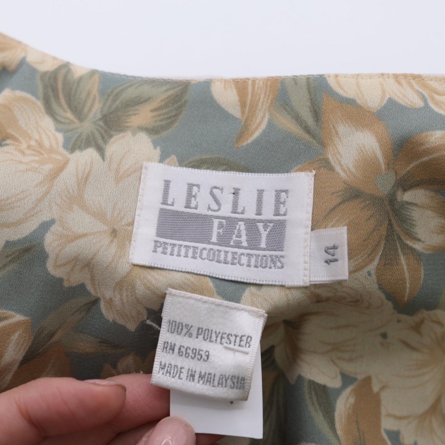 90s Leslie Fay Floral Midi Wrap Dress Puff Sleeve Shawl Collar Medium