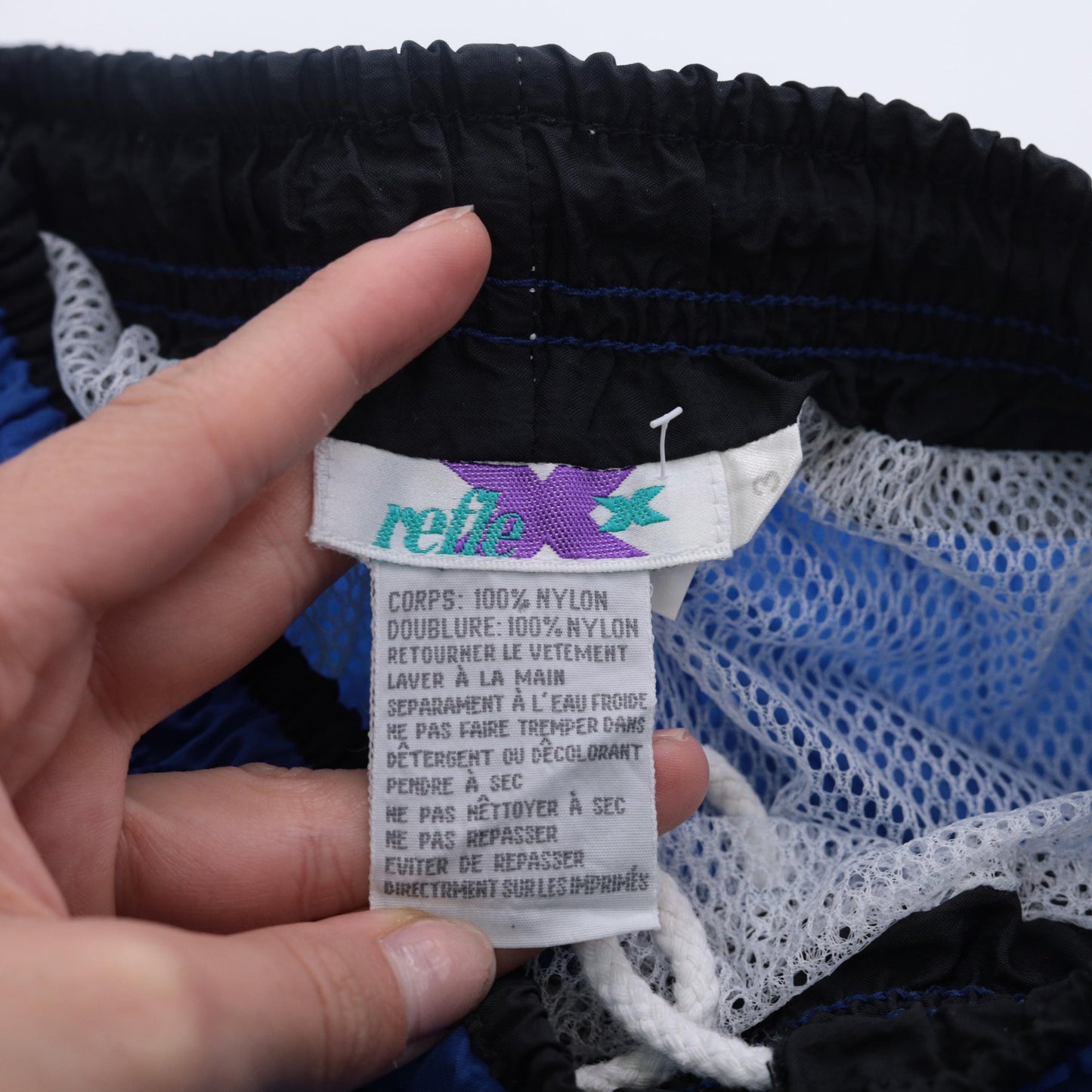 90s Reflex Blue Nylon Swim Shorts Elastic Waist Surfer Patch Medium