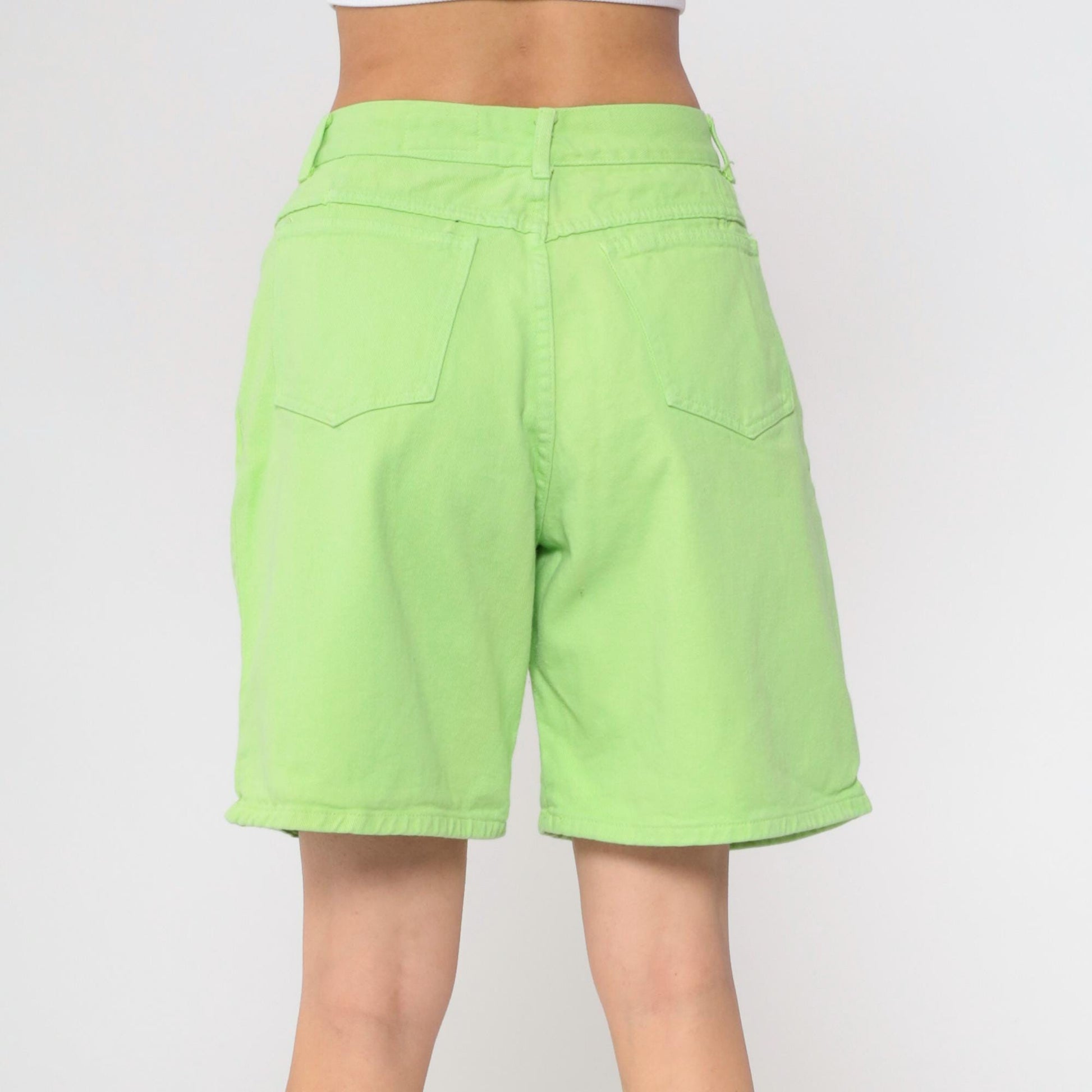 90s Lime Green Denim Shorts High Waist Jean Shorts Cotton Large 12