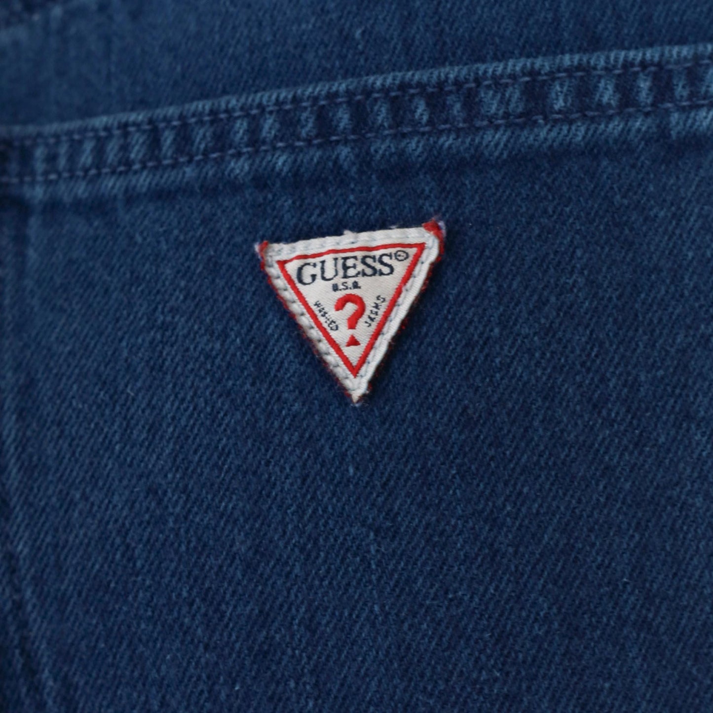 Y2K Guess Dark Wash High-Waisted Jean Shorts Triangle Logo Small 26