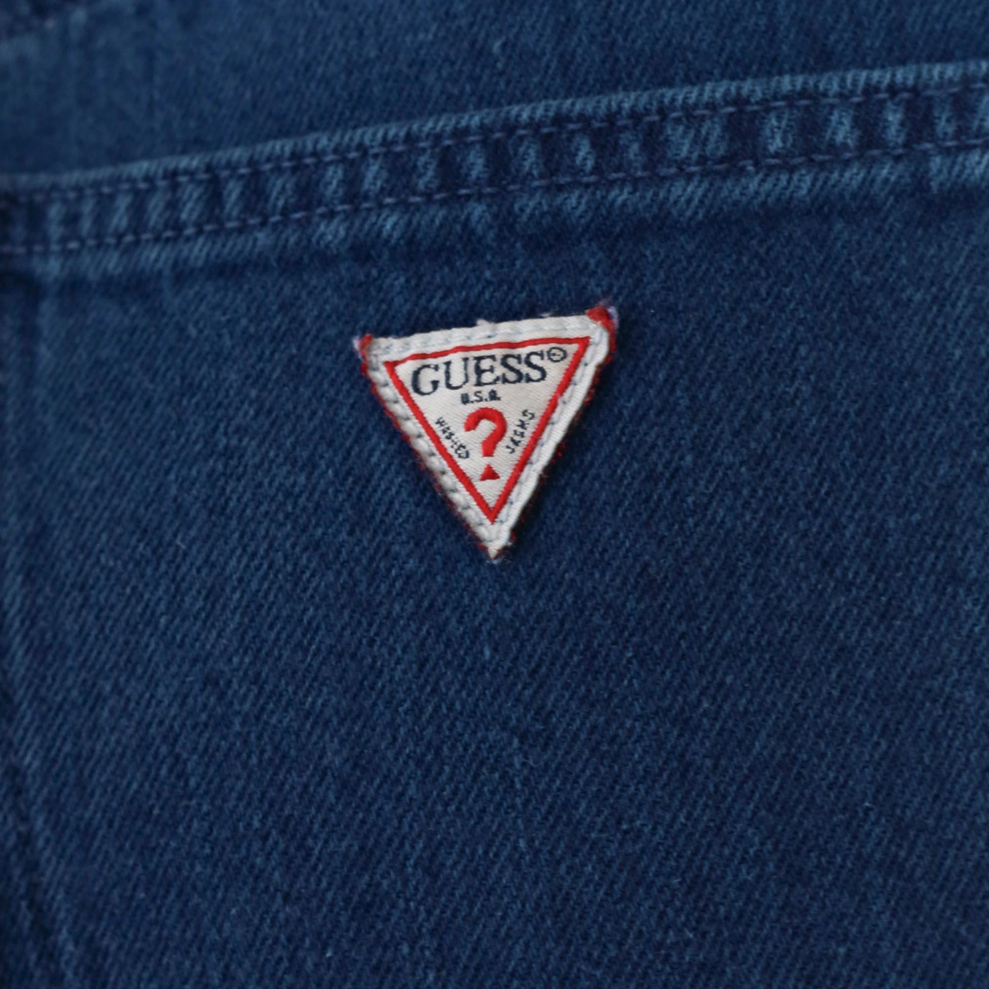 Y2K Guess Dark Wash High-Waisted Jean Shorts Triangle Logo Small 26