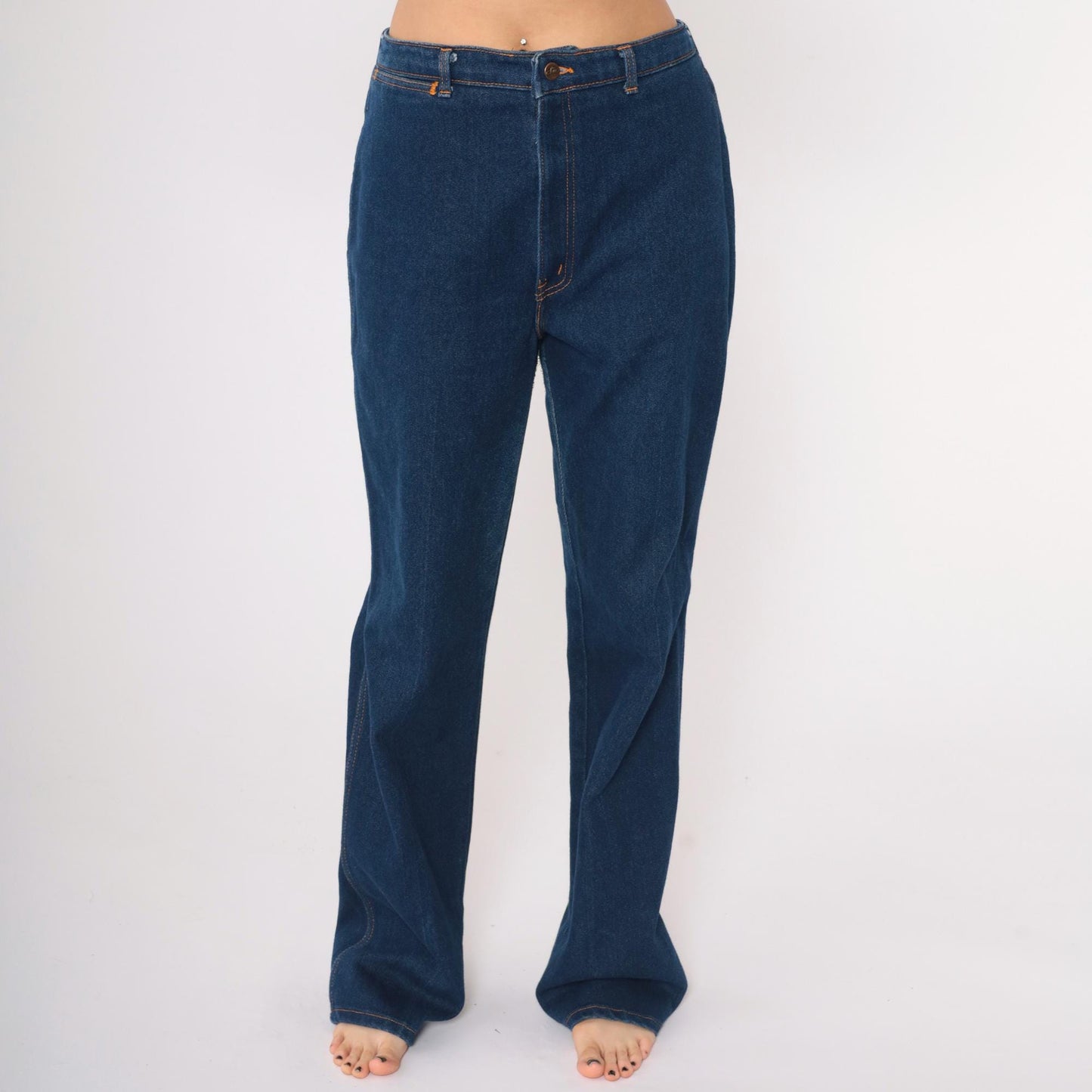 80s H.I.S Chic High-Waist Straight-Leg Jeans Dark Wash Denim Large 32