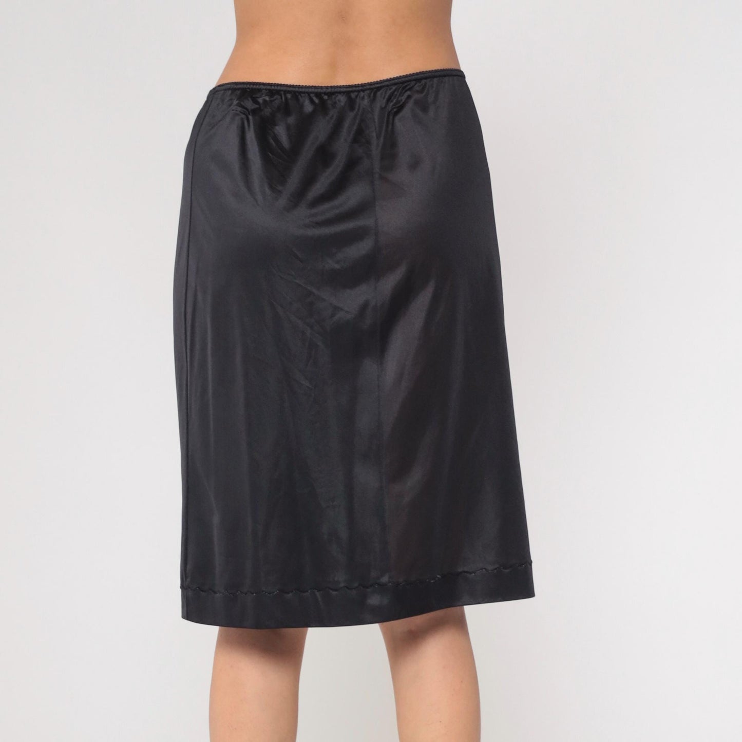 70s Black Slip Skirt High Waisted Pencil Lingerie Extra Large XXL