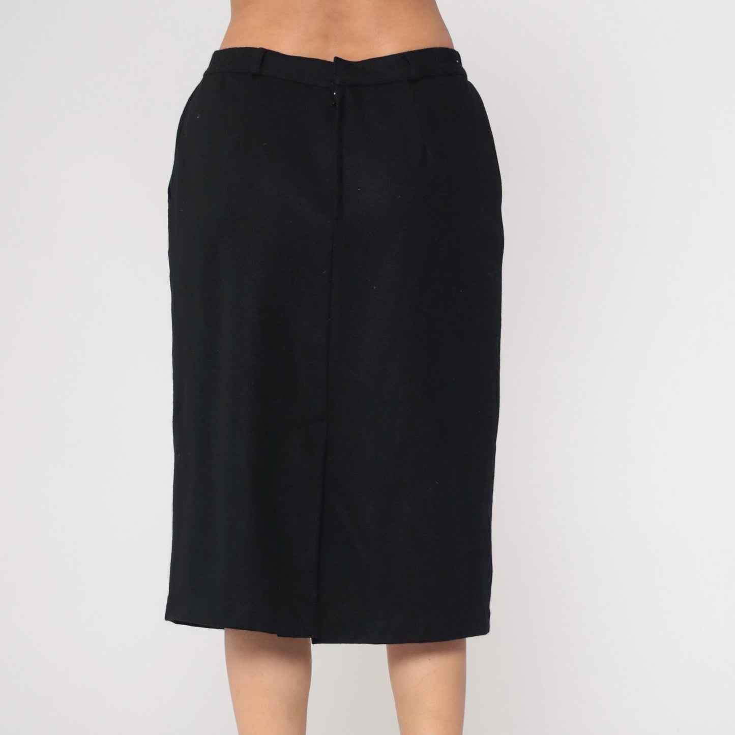 90s Black Floral Embroidered Button-Up Pencil Skirt Knee Length Medium