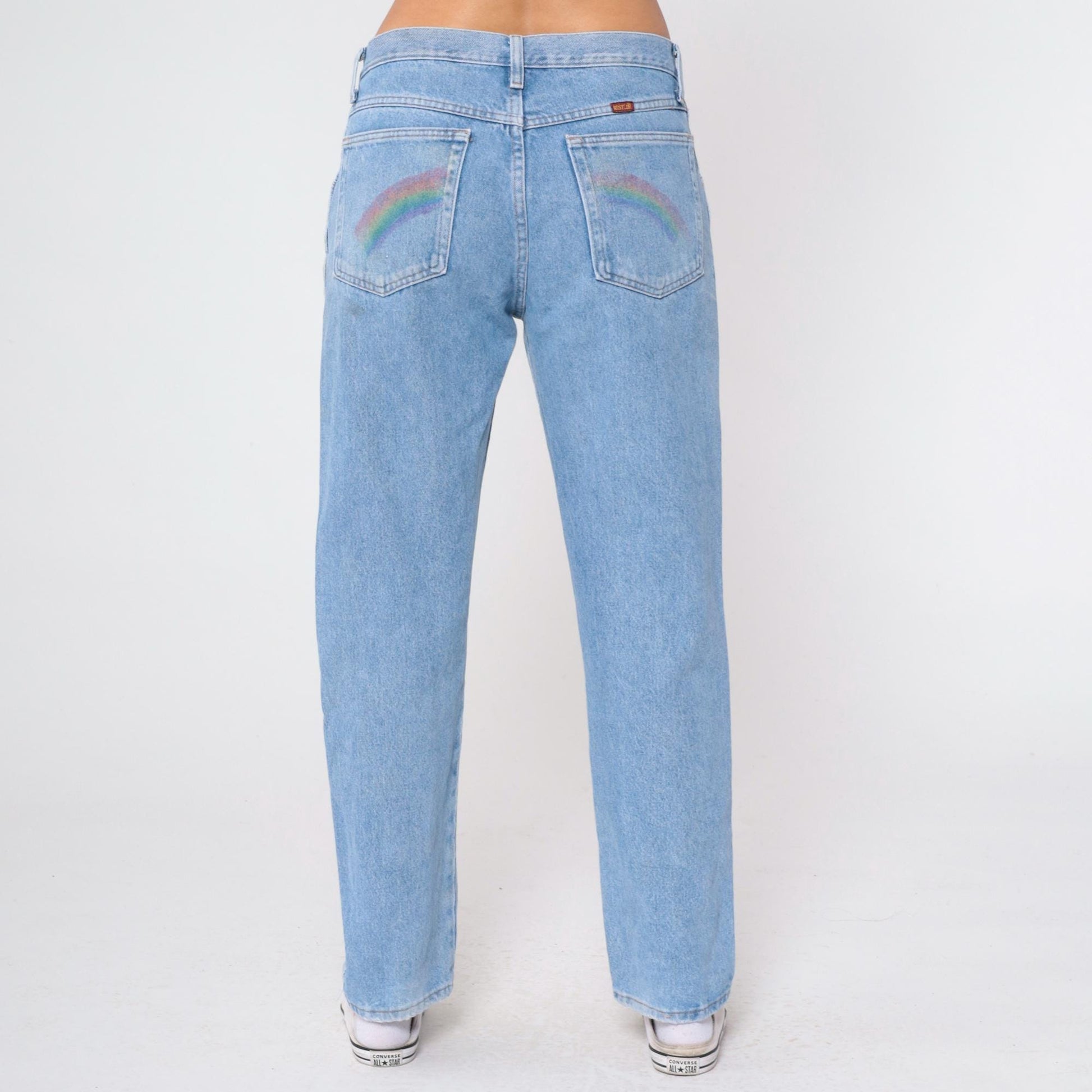 90s Rustler Blue Jeans Rainbow Pocket High Rise Straight Leg 33x30