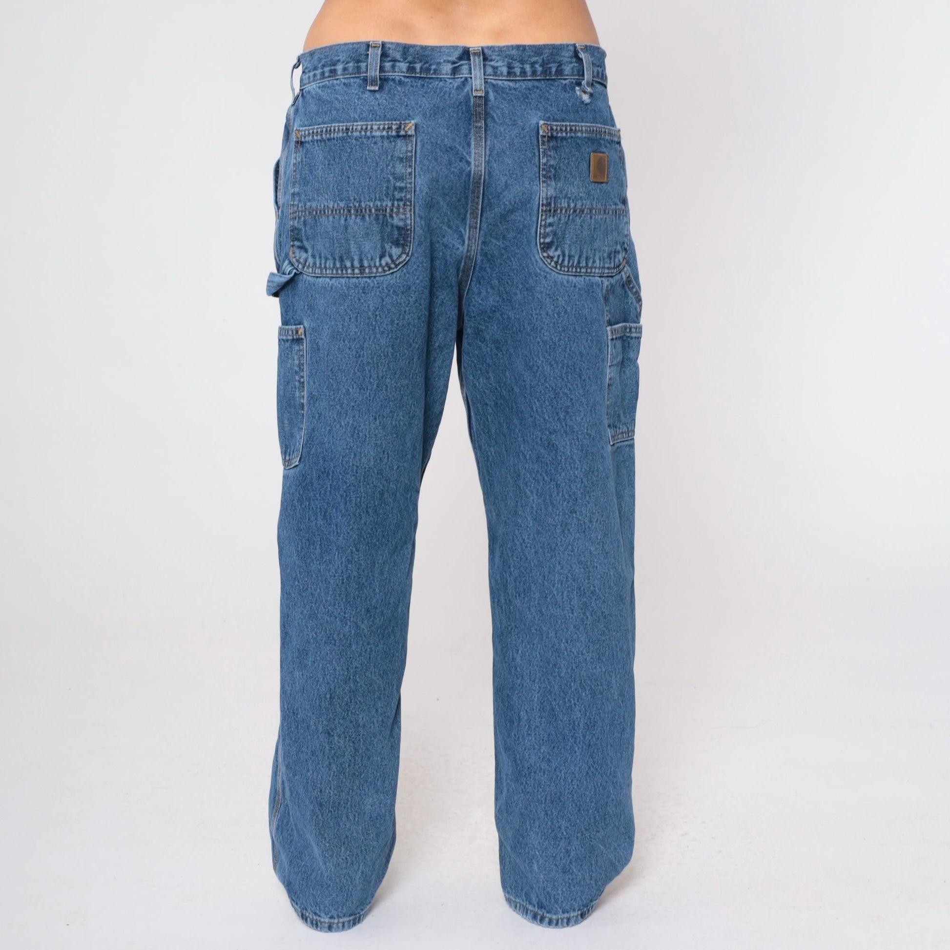 90s Carhartt Straight Leg Denim Jeans Blue Workwear Utility 36x30