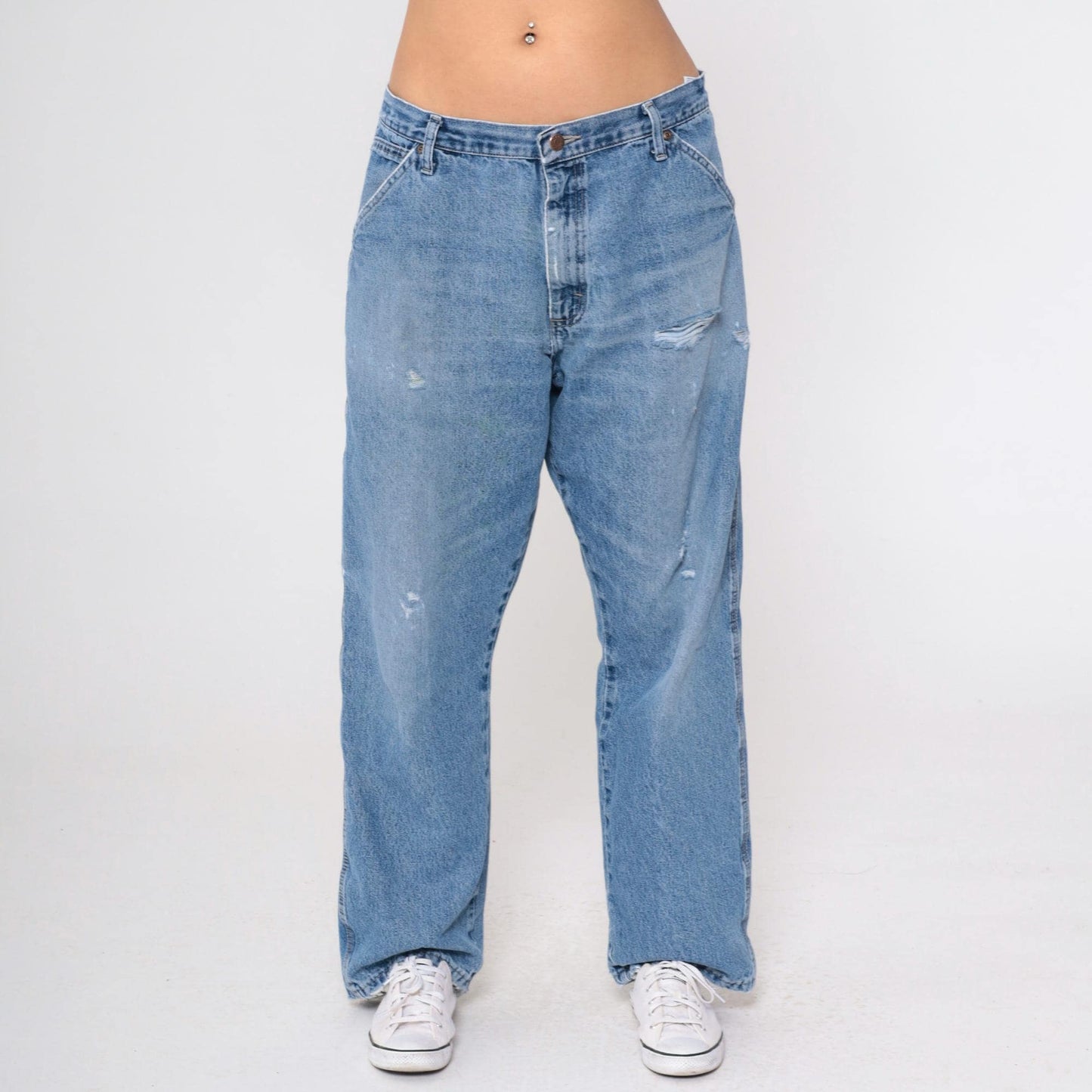 00s Wrangler Y2K High Rise Straight Leg Jeans Hammer Loop Faded Blue 36x30