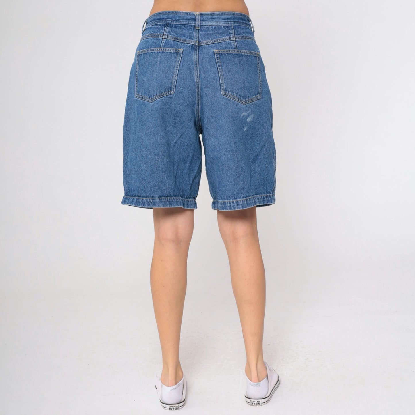 90s Claus Sports High Waisted Pleated Denim Shorts Blue Large