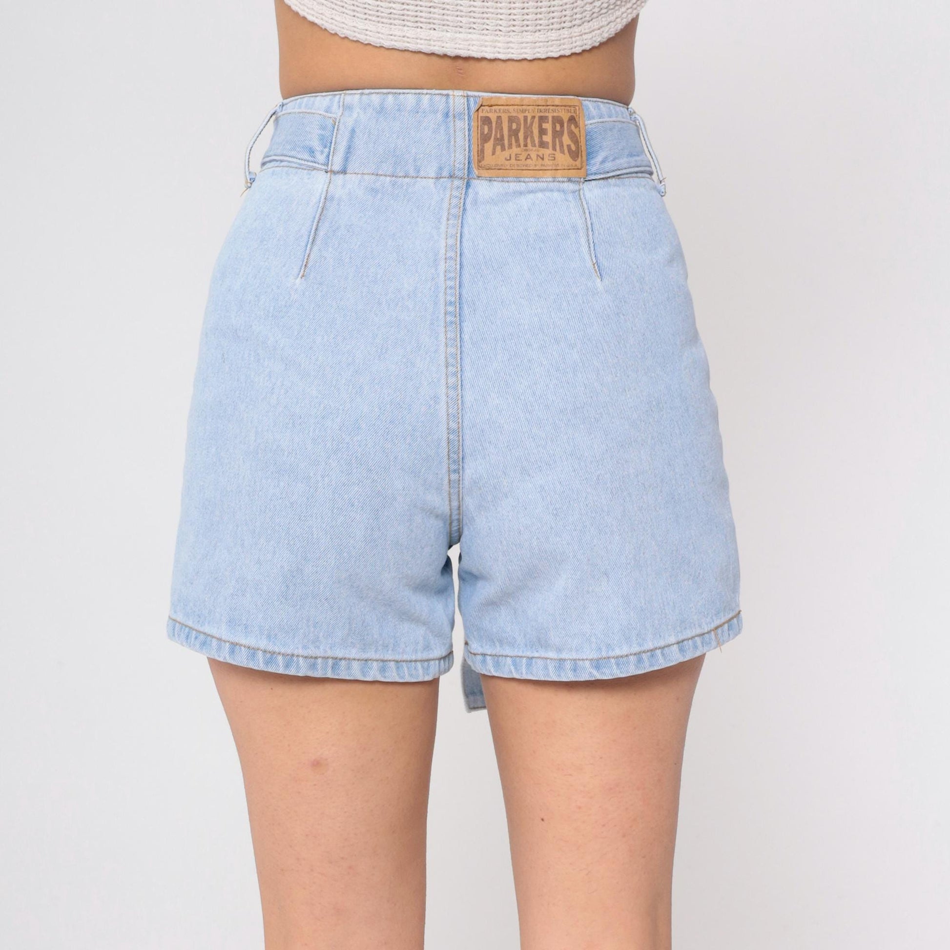 90s Parkers Light Wash Denim Shorts High Waisted Belted Jean Shorts Small