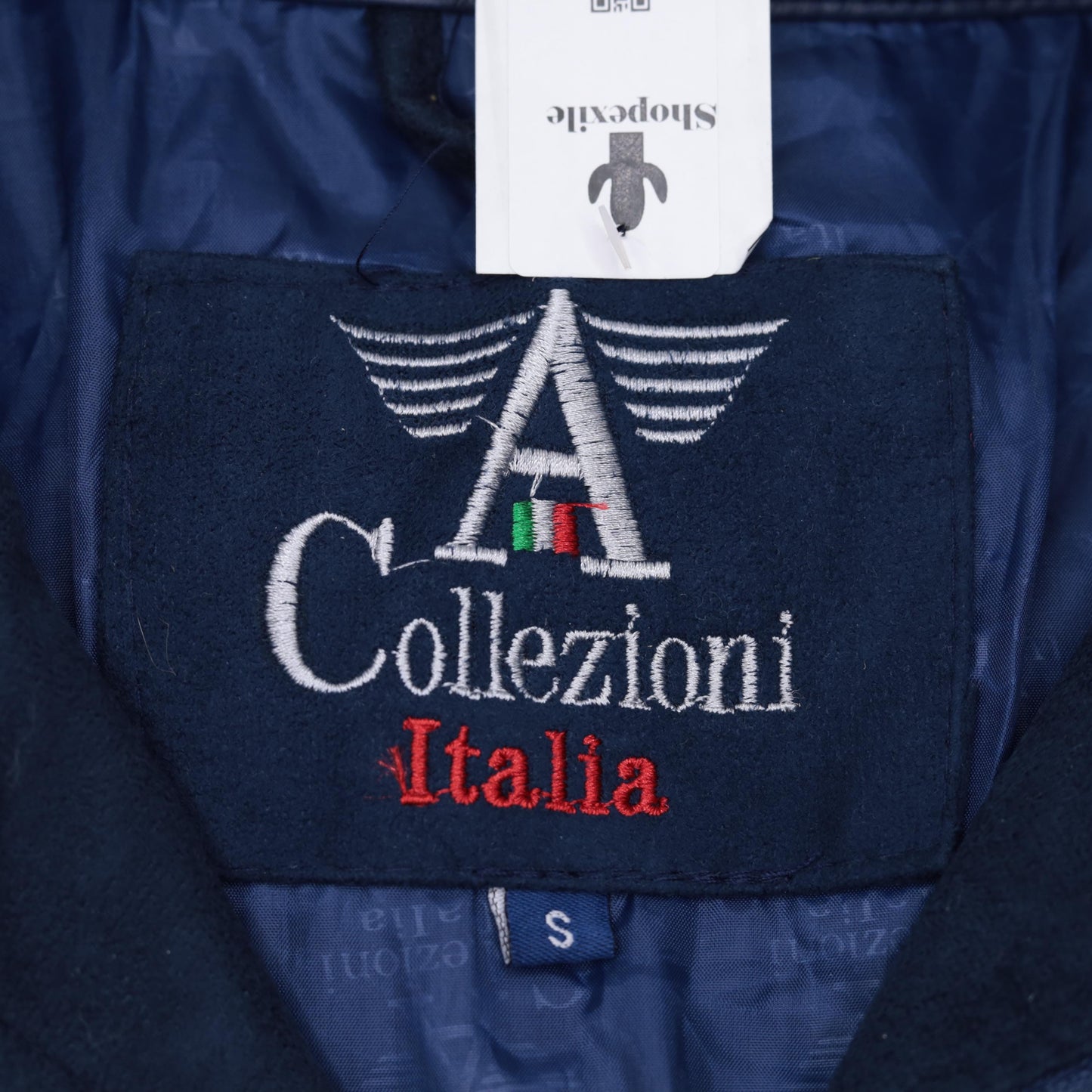 90s Collezioni Italia Faux Suede Jacket Navy Crest Logo Zip Moto Small