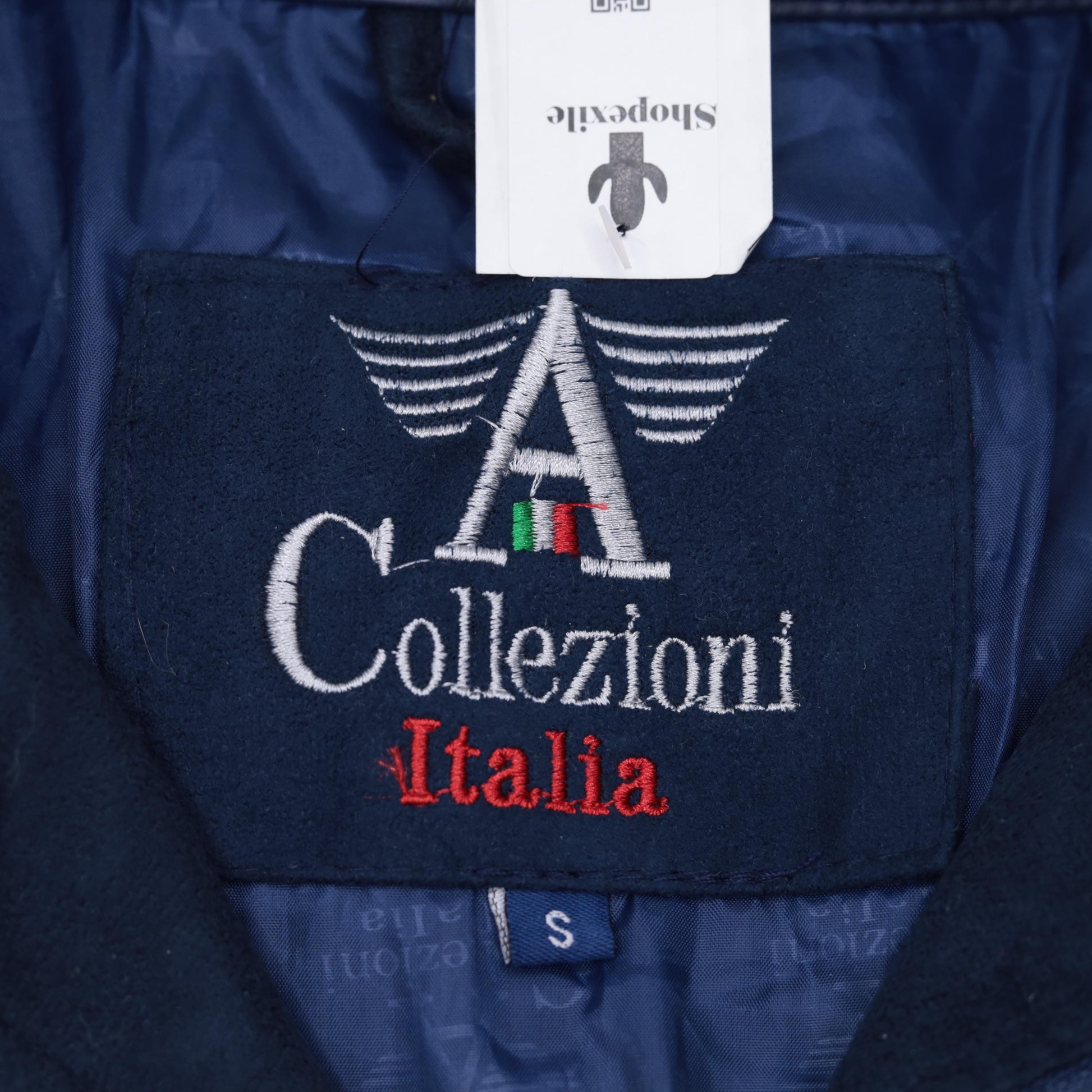 90s Collezioni Italia Faux Suede Jacket Navy Crest Logo Zip Moto Small