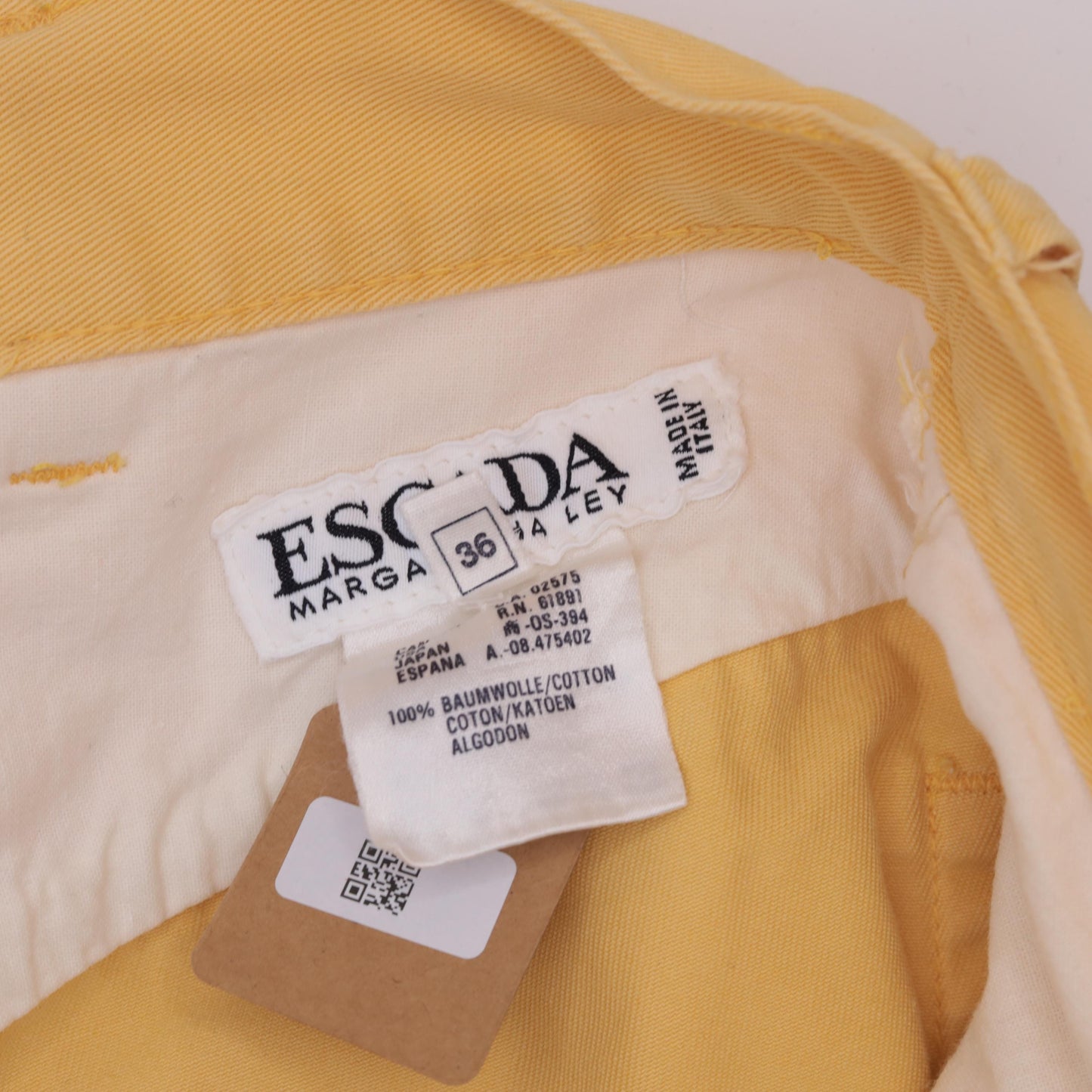 90s Escada Yellow Cotton High-Waisted Slim Trousers Small 29