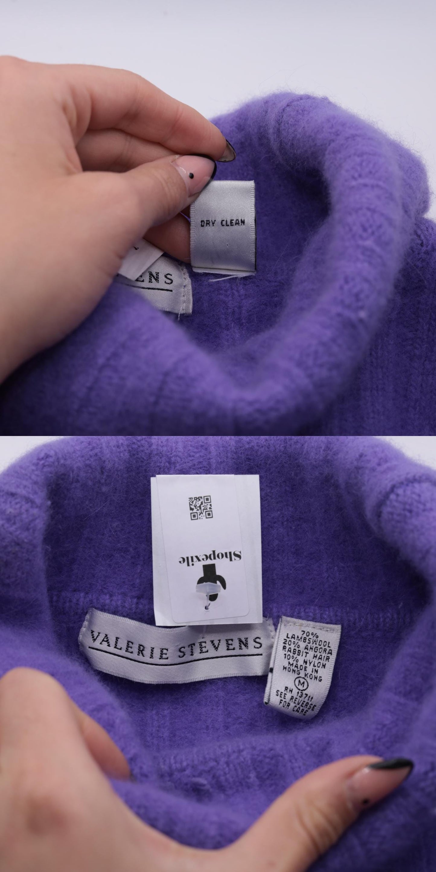 90s Valerie Stevens Lavender Angora Wool Turtleneck Sweater Medium M