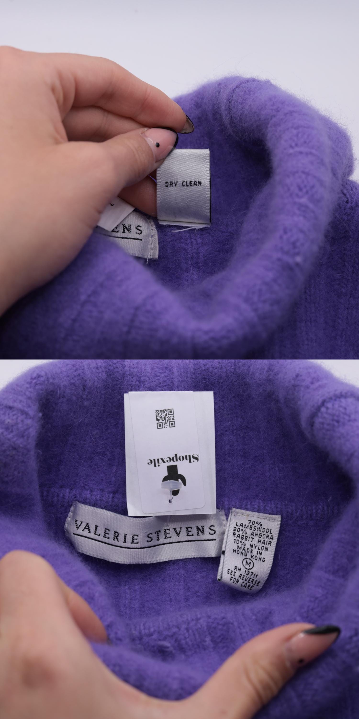 90s Valerie Stevens Lavender Angora Wool Turtleneck Sweater Medium M