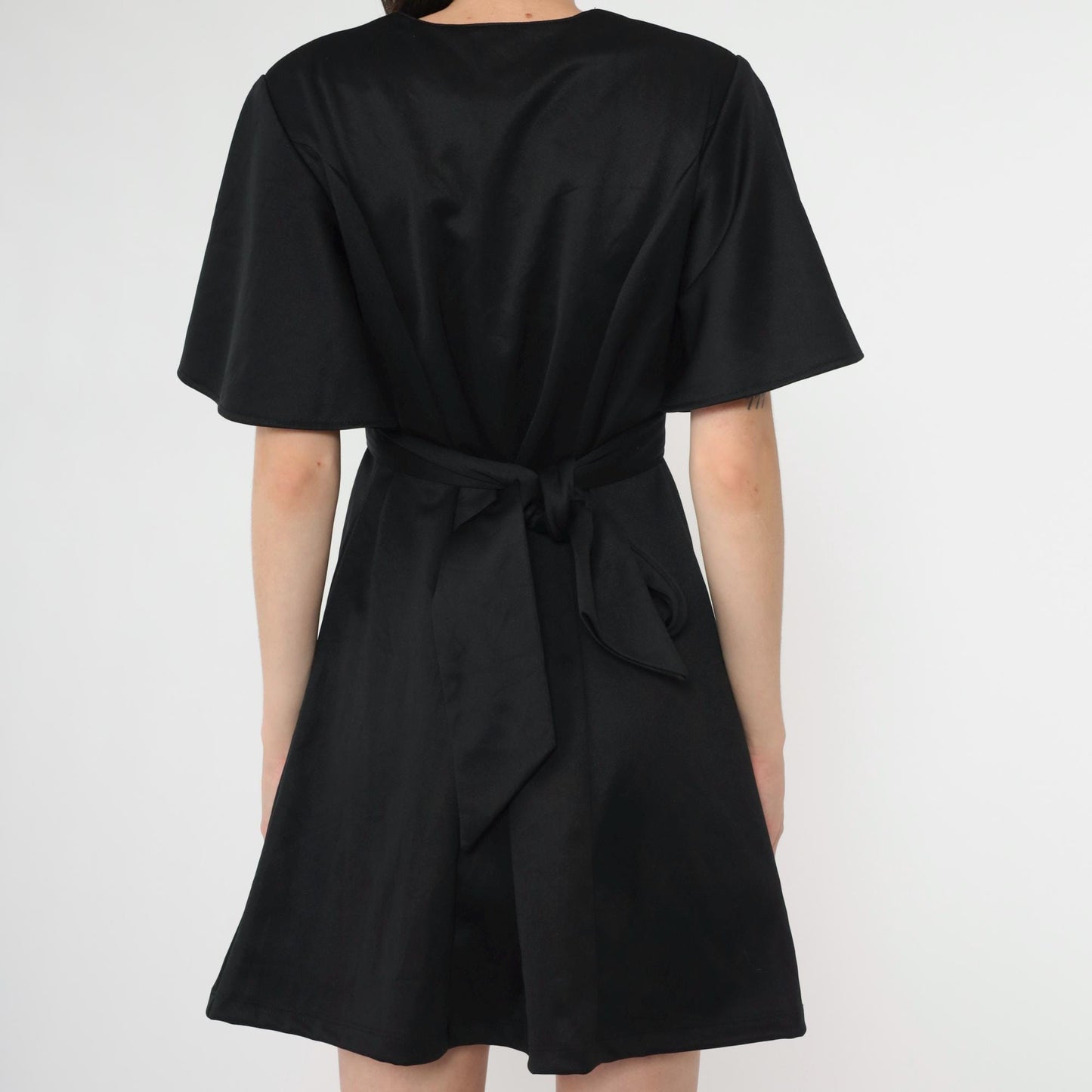 Y2K Black Babydoll Mini Dress Flutter Sleeve Empire Waist Small 6